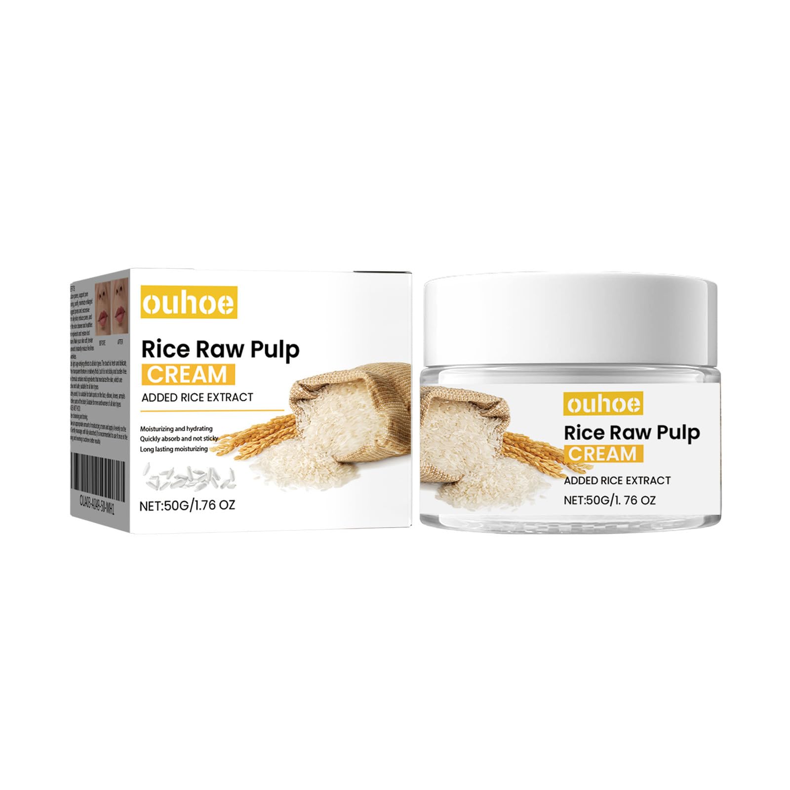 Rice Cream for Face - Moisturizing Rice Raw Pulp Face Cream to Shrink Pores, Reduce Fine Lines & Anti-Aging - Restores Skin Elasticity - Perfect for Daily Skincare Routine & Nighttime Hydration