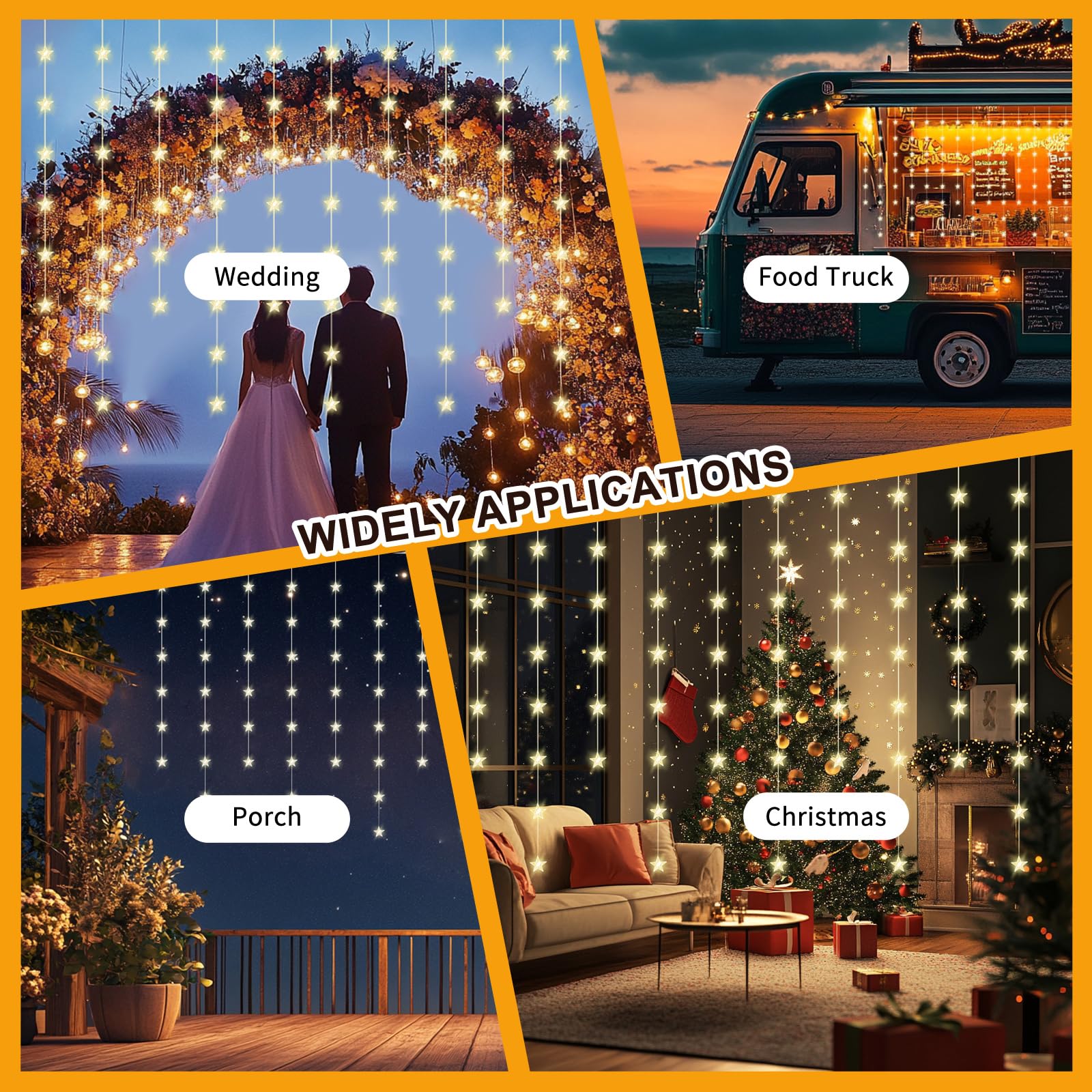 70 LED Star Curtain Lights Warm White - Remote Control Fairy Twinkle String Lights for Window, Bedroom, Wall & Ceiling Decor - Perfect for Christmas, Wedding, Party & Birthday Celebrations - Create Magical Ambiance for Indoor & Outdoor Events