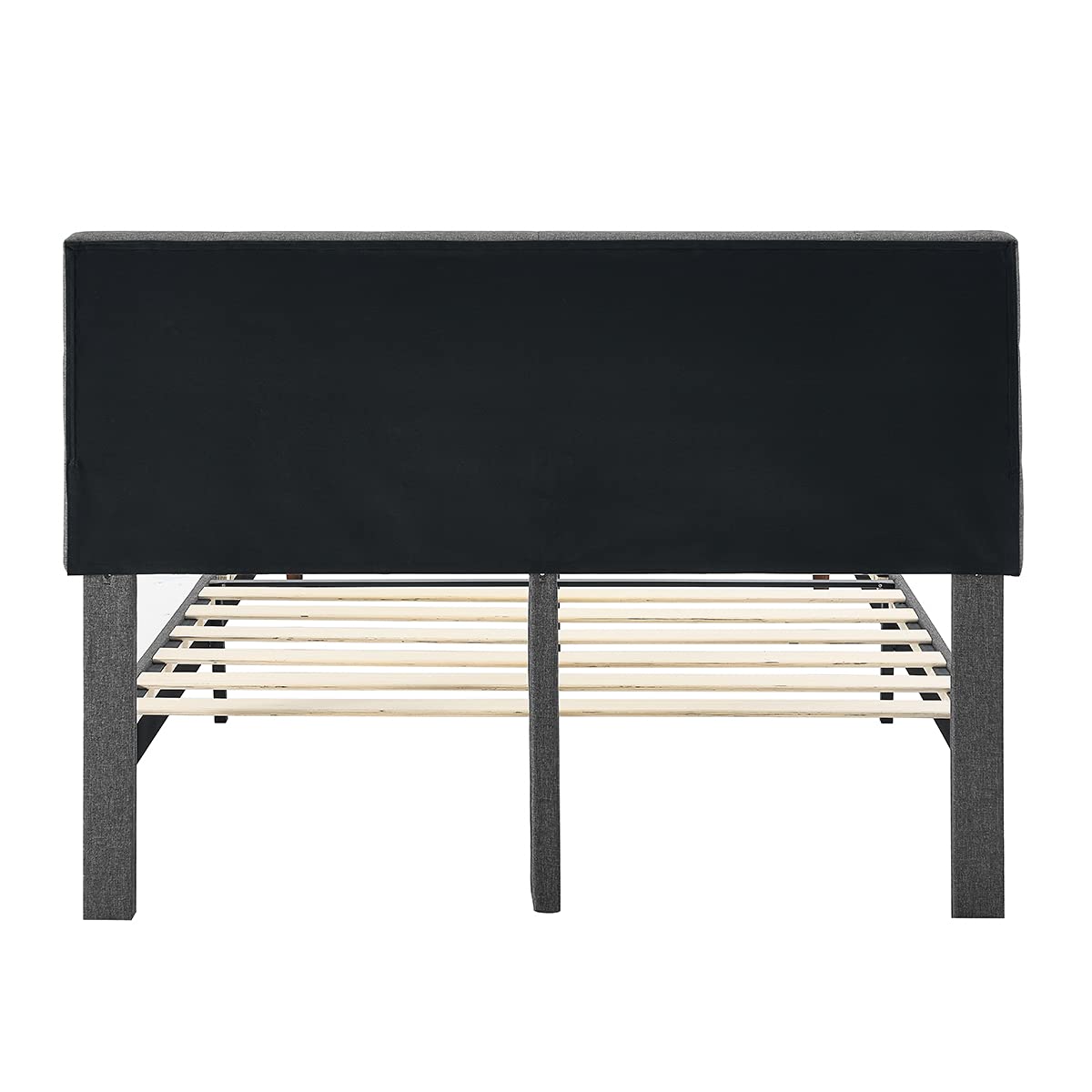 King Size Dark Grey Linen Upholstered Platform Bed Frame with Square Stitch Tufted Headboard & Wooden Slats - Adjustable Height for Modern Bedroom Decor
