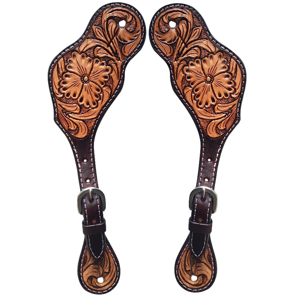 HILASON Genuine Leather Western Horse Spur Straps with Floral Hand-Painted Design - Durable Spur Straps for Men & Women - Perfect for Western Riding, Rodeo & Equestrian Sports
