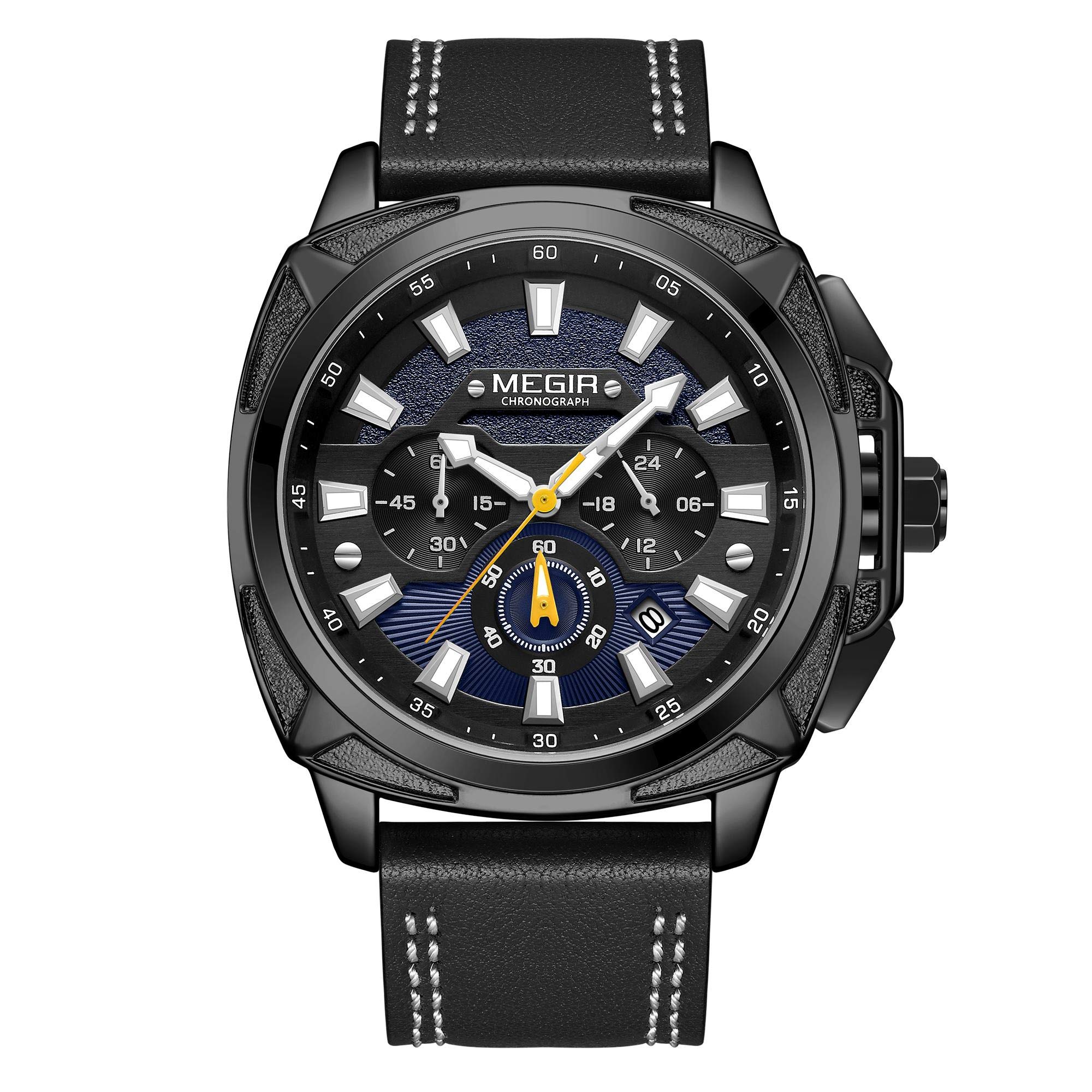 MEGIR Men's Chronograph Sport Watch - Military Army Leather Quartz Wristwatch for Outdoor, Casual & Business Wear