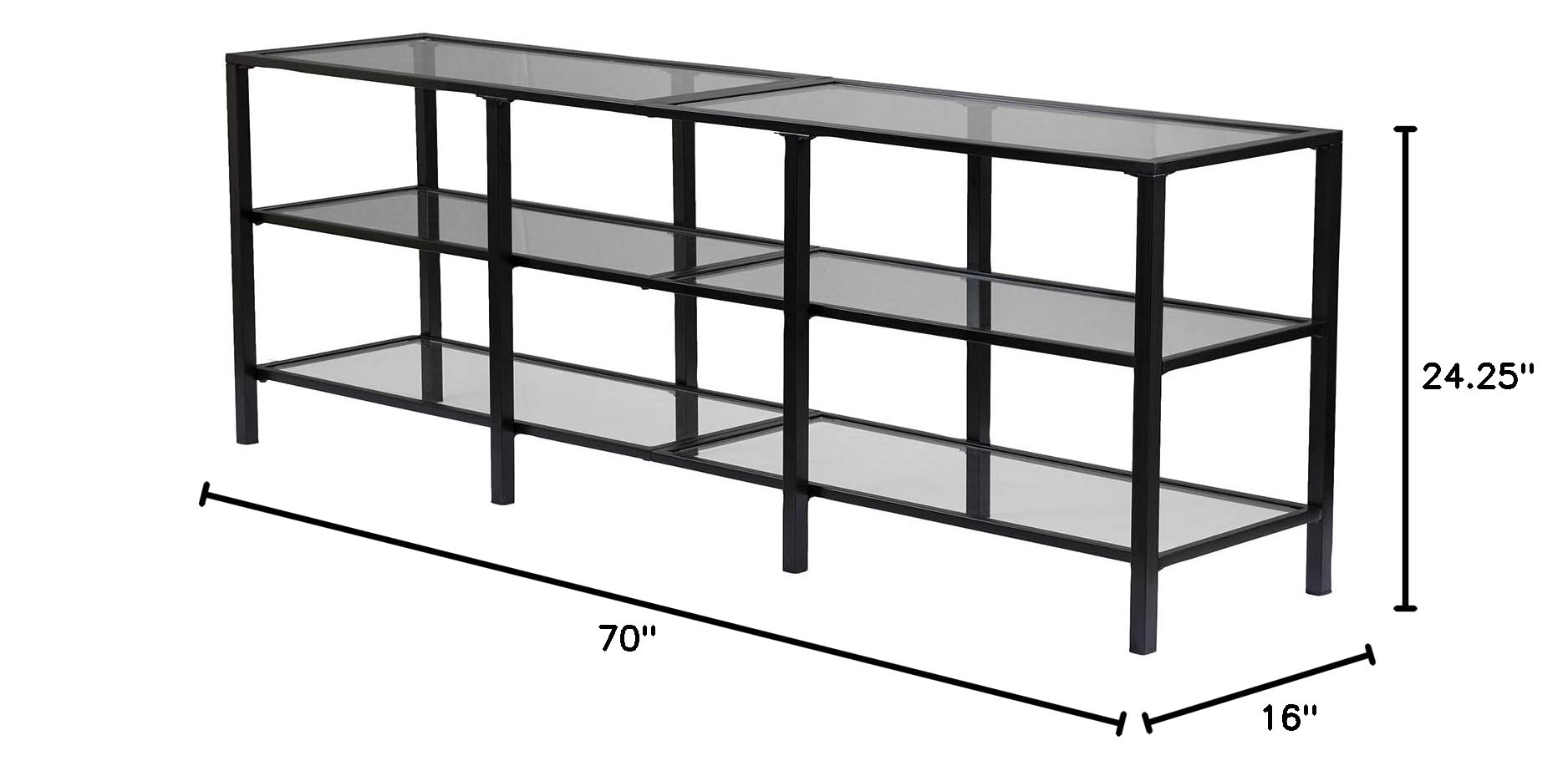 SEI Furniture Tyler Metal and Glass TV Stand - Transitional Style TV Console - Black Finish for Living Room, Bedroom, or Home Theater Setup