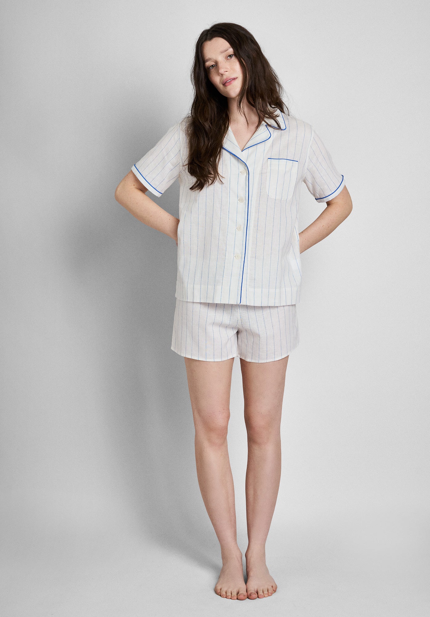 Corita Set in Linen Cotton Baker Stripe - Comfortable Summer Outfit for Women | Beachwear, Casual Wear & Vacation Style