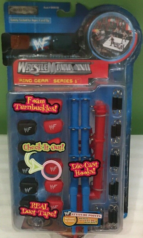WWF Jakks Pacific Ring Gear Series 1 - 2000 Foam Wrestling Turnbuckles with Die Cast Hooks & Real Duct Tape - Perfect for Wrestling Matches, Collectors & Action Figure Displays