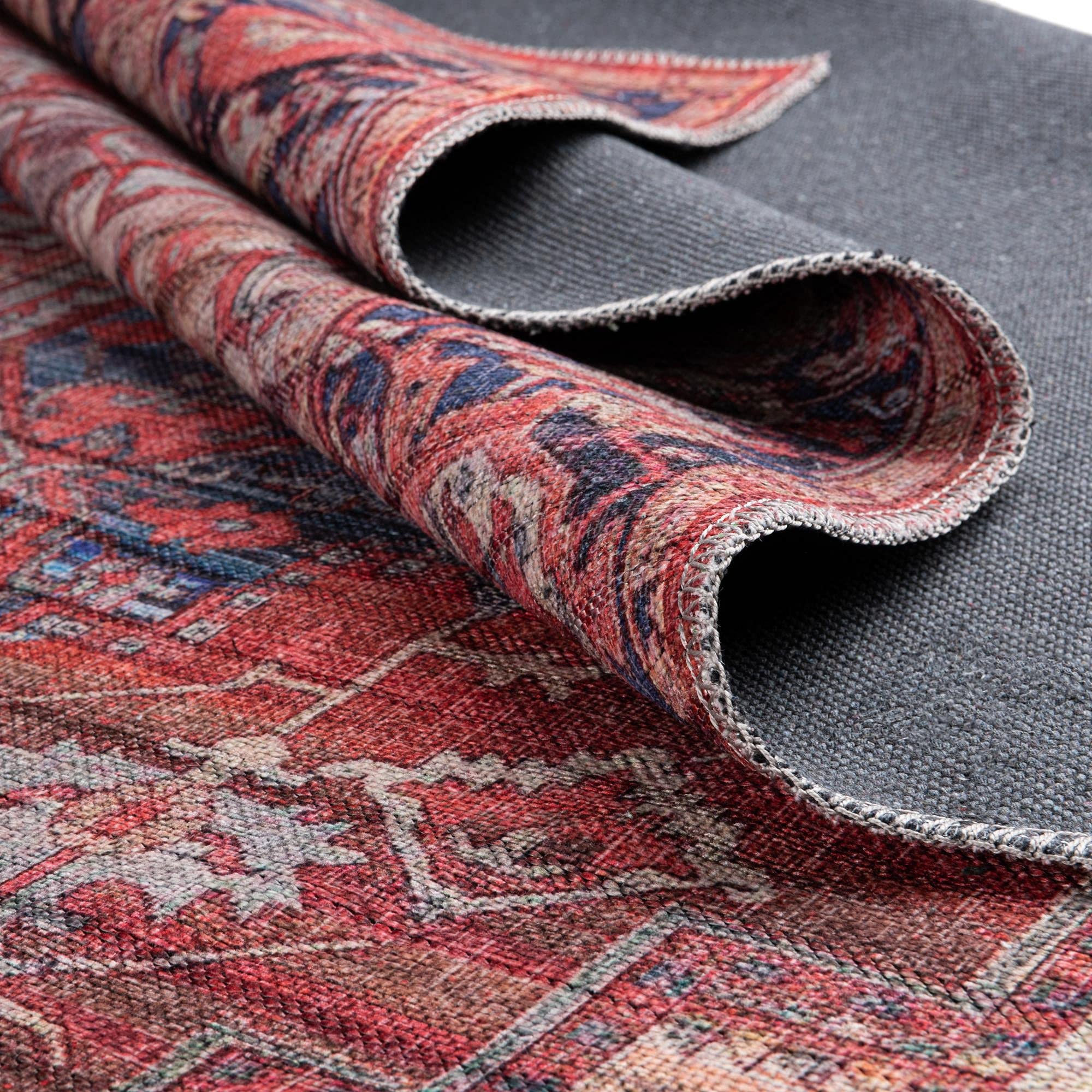 Washable Low-Pile Area Rug 8x10 Feet - Rust Red Modern Maahru Collection by Rugs.com | Perfect for Living Rooms, Dining Rooms & Open Floor Plans | Pet-Friendly & Easy-Clean Home Decor