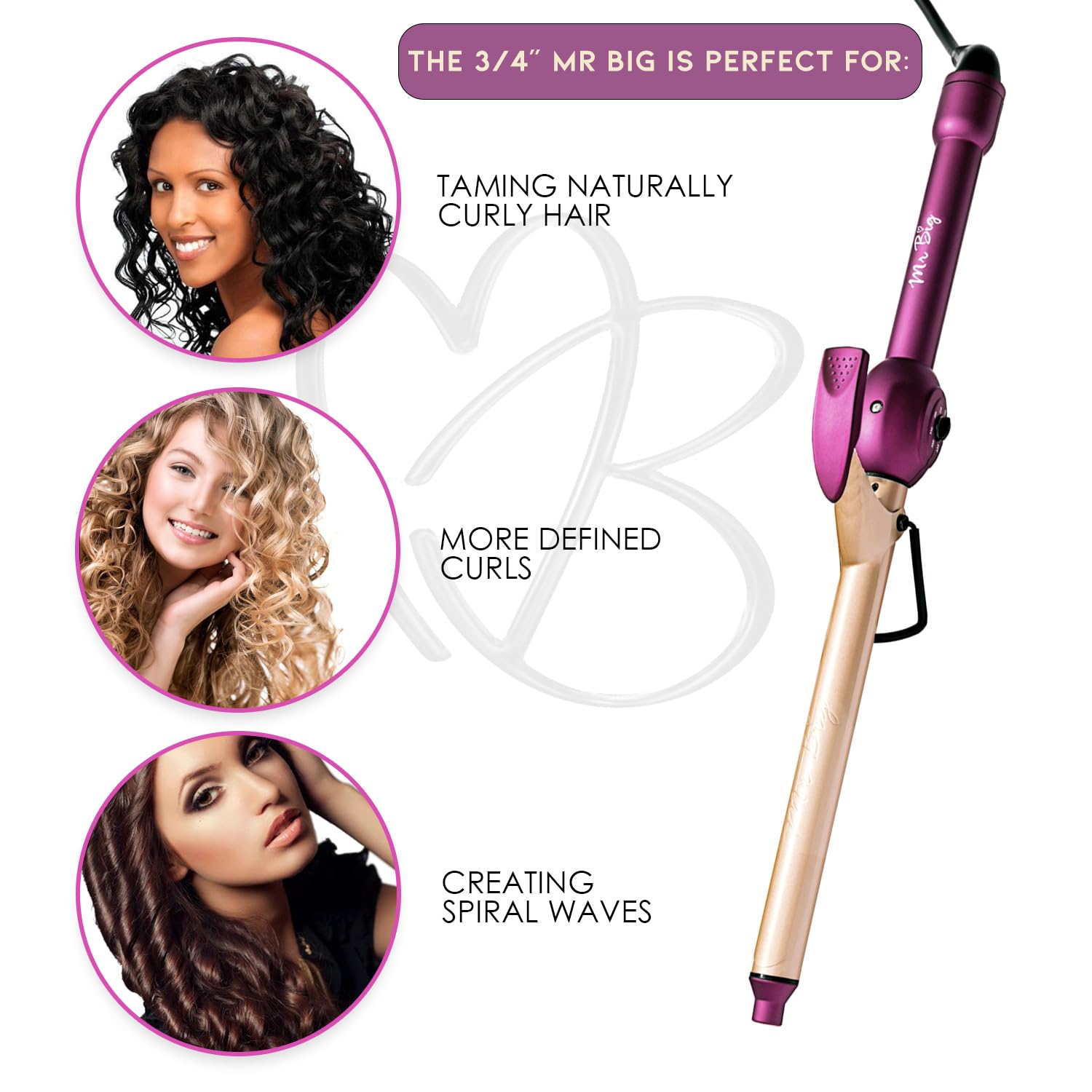 Mr Big Original Hair Curling Iron Wand - Best XL Styling Curling Iron for Long Hair, Creates Beach Waves & Loose Curls, 9.5