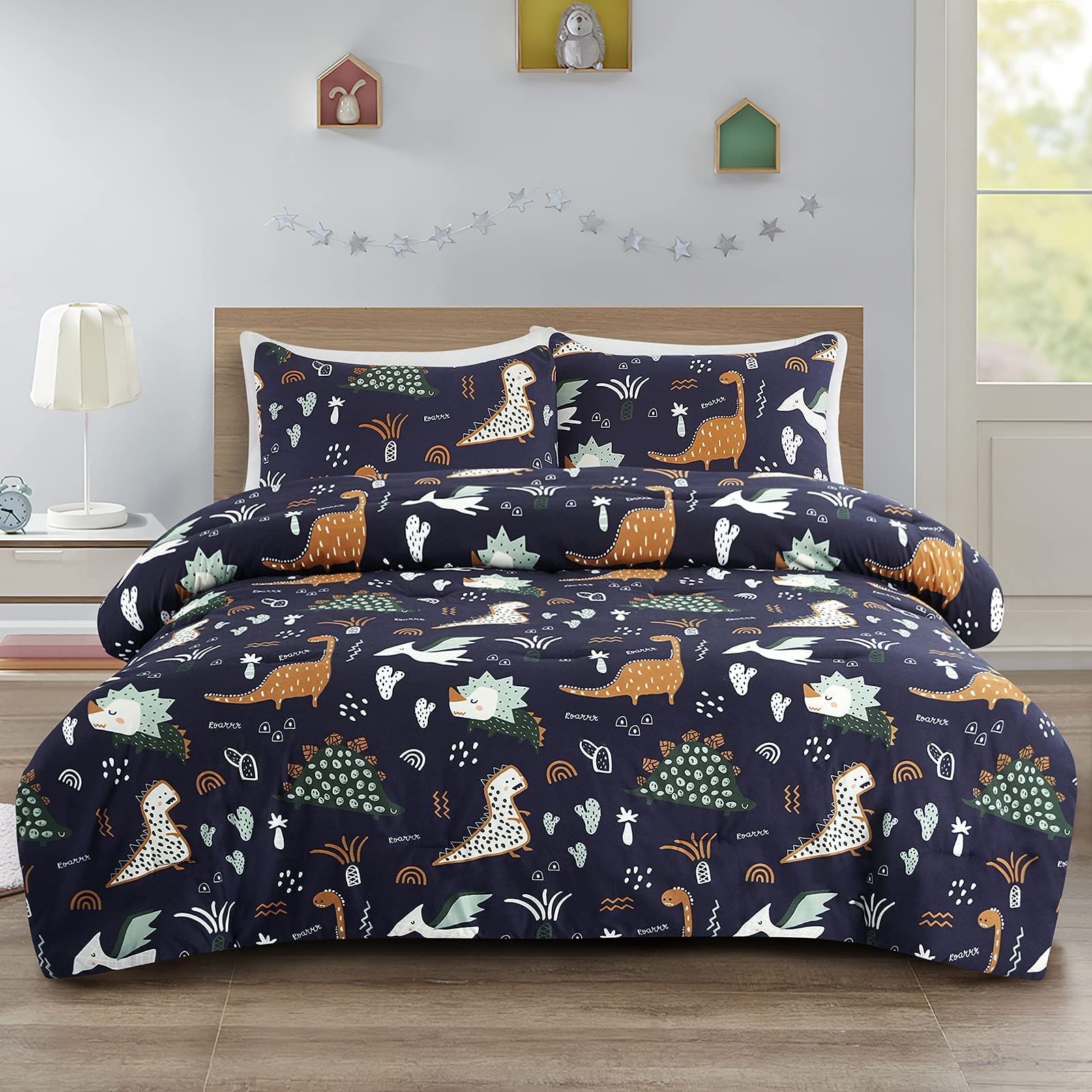 HollyHOME 2-Piece Twin Size Dinosaur Comforter Set for Boys - Soft & Cozy Bedding (66
