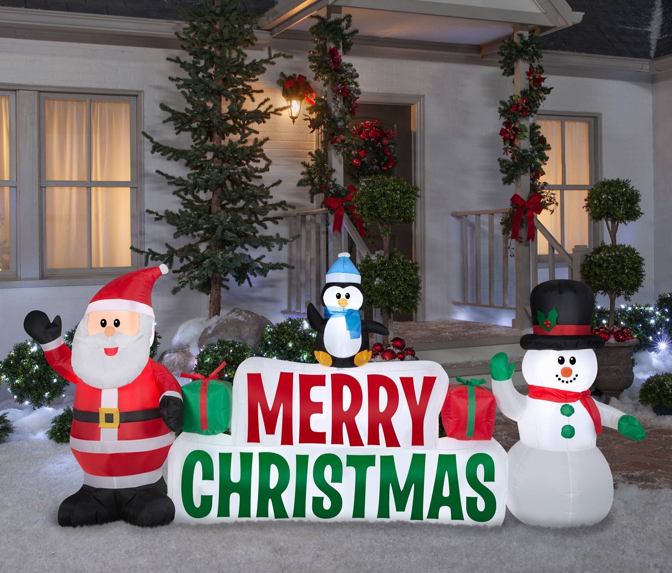 4.4' Airblown® Santa and Merry Christmas Inflatable Yard Decoration - Outdoor Holiday Decor for Lawn, Garden, and Christmas Party Scene
