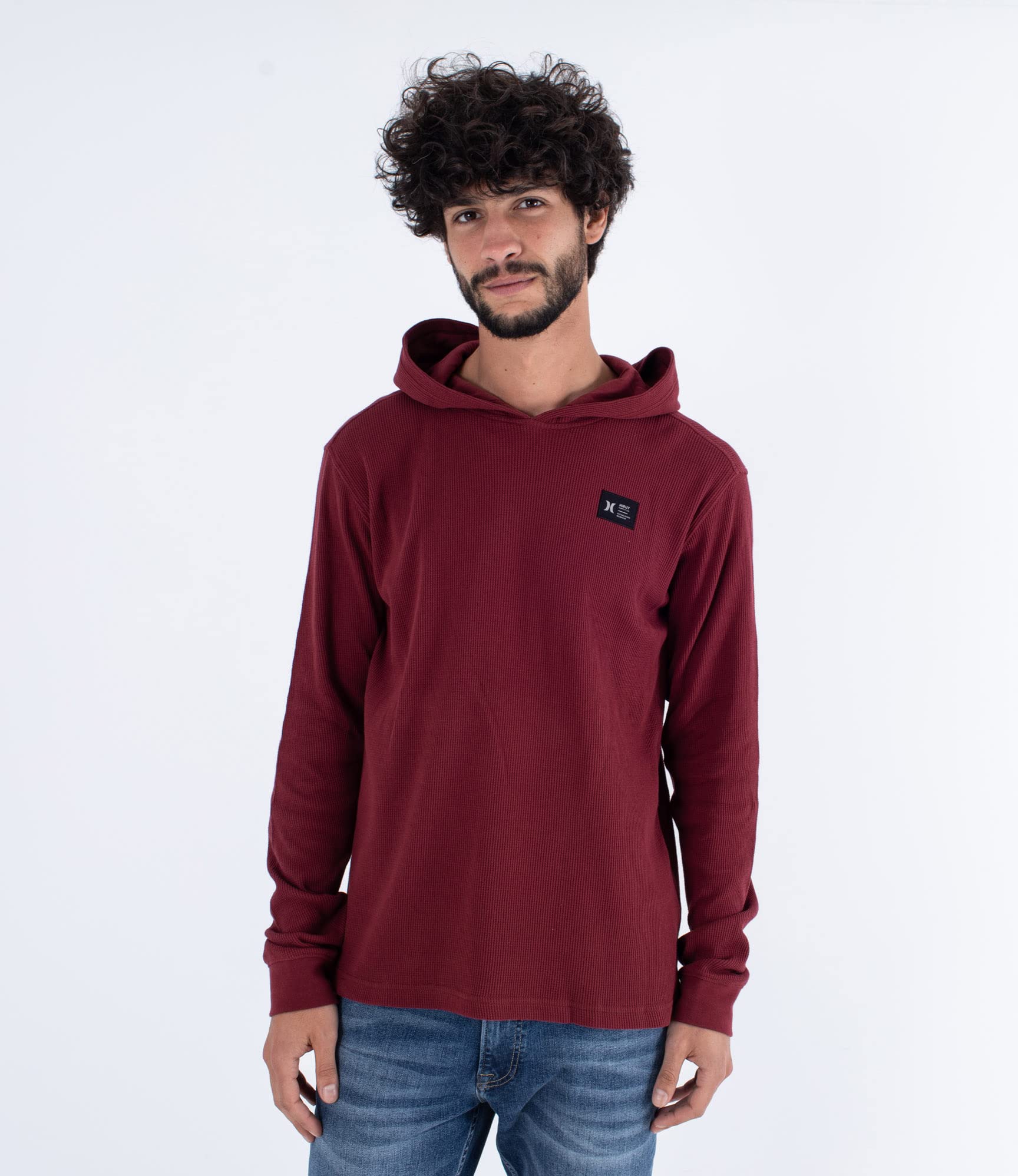 Hurley Men's Waffle Hoodie - Soft Fleece Pullover Sweatshirt for Casual Wear & Outdoor Activities