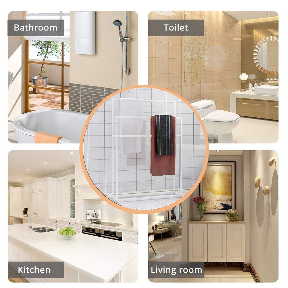 Freestanding Stainless Steel Towel Rack for Bathroom Floor - 2-Tier Modern Towel Holder Stand for Quilt, Blanket, Bath Towels & Clothes (Black, 85x20x110) - Perfect for Spa, Hotel & Home Bathroom Organization
