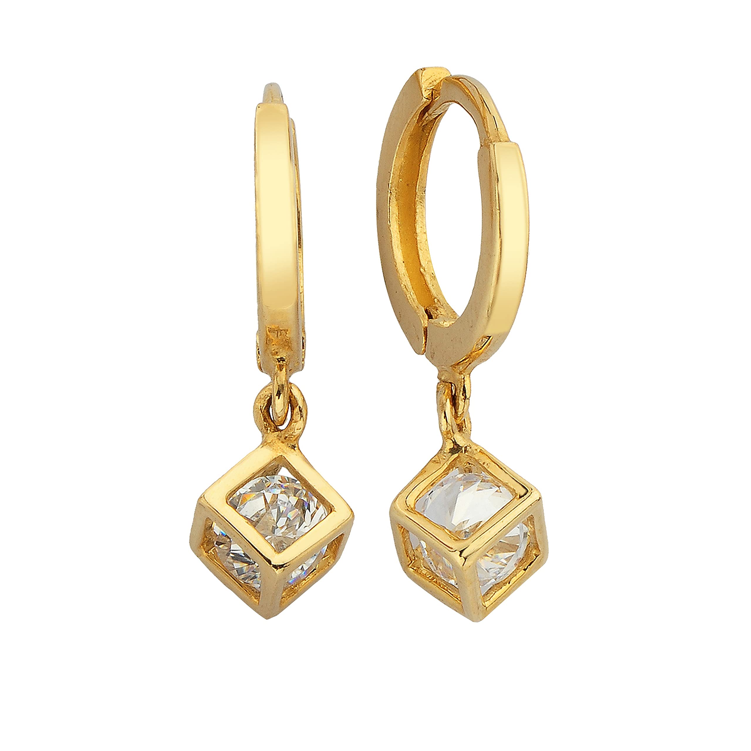 14K Solid Gold Dangle Drop Earrings for Women | Cubic Zirconia CZ Moving Inside | Elegant Party, Wedding & Evening Wear Jewelry