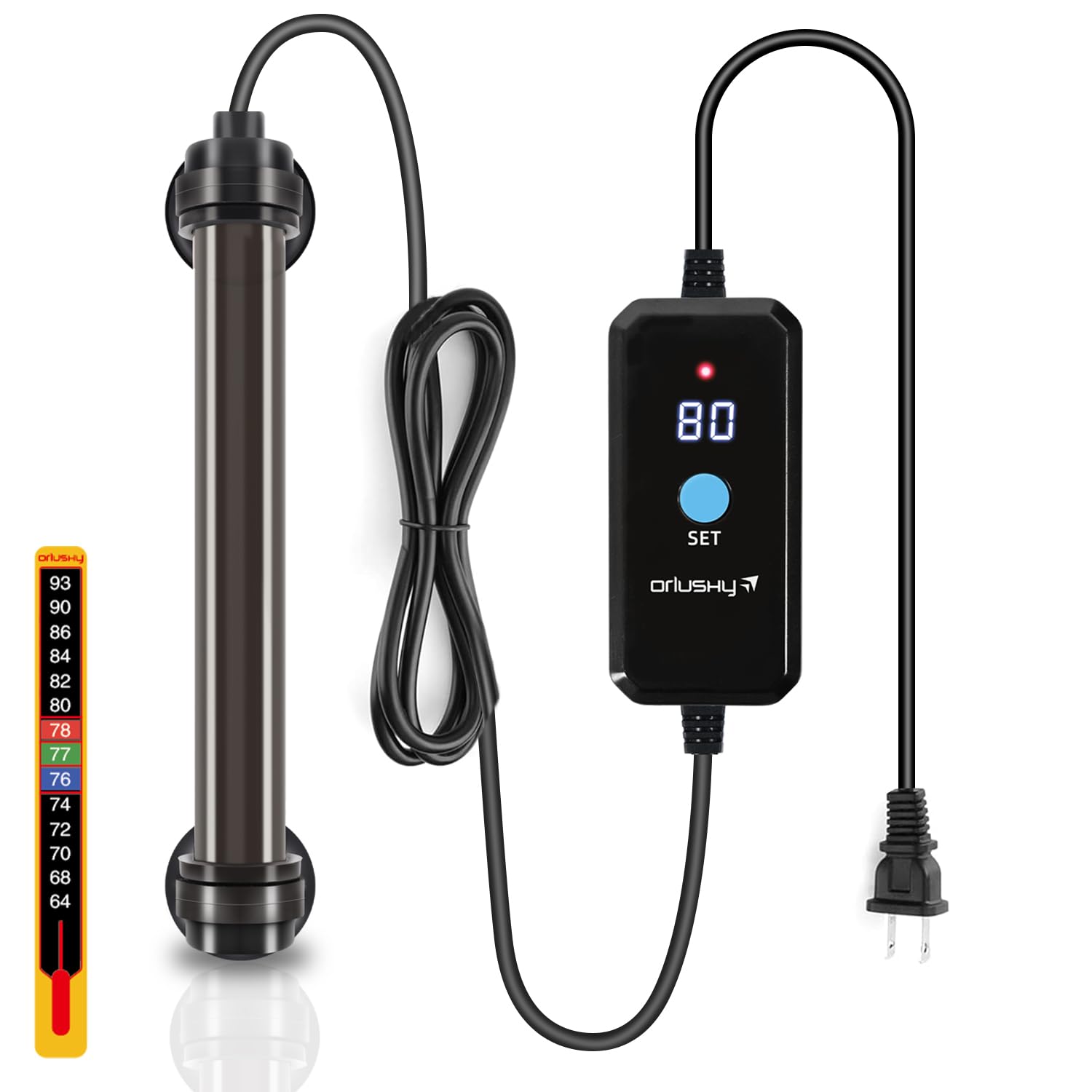 Orlushy 25W Submersible Mini Aquarium Heater with Digital Display - Adjustable Temperature Controller for 1-5 Gallon Fish Tanks | Overheat Protection & Free Thermometer | Ideal for Freshwater & Saltwater Small Tanks | Perfect for Betta Fish, Shrimp & Nano Aquariums