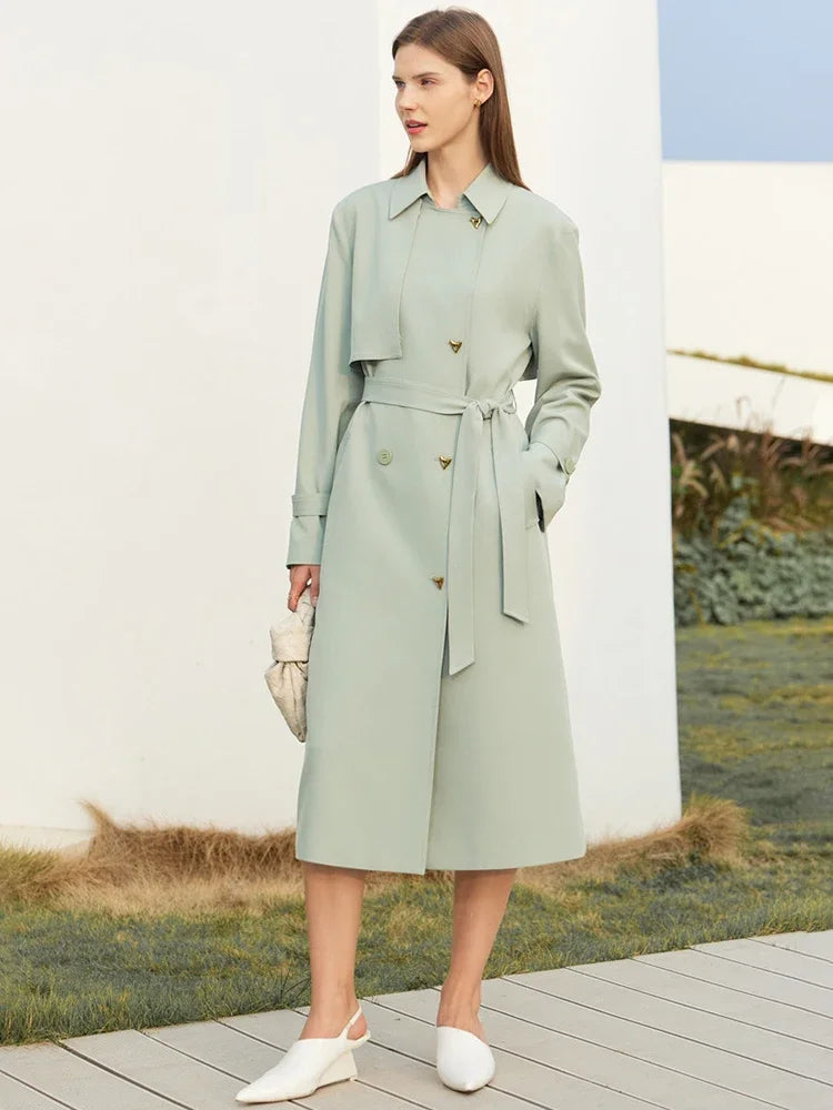 Elegant Women's Minimalist French Trench Coat - Spring Belted Jacket with Loose Fit & Solid Colors | Perfect for Commuting, Office Wear & Casual Outings