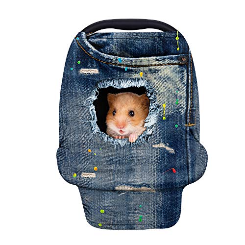 Coloranimal Kawaii Cute Denim Animal Blue Hamster Printed Nursing Cover - Stretchy Soft Baby Car Seat Cover for Shopping Cart, High Chair & Stroller - Perfect for Breastfeeding, Outings & Travel