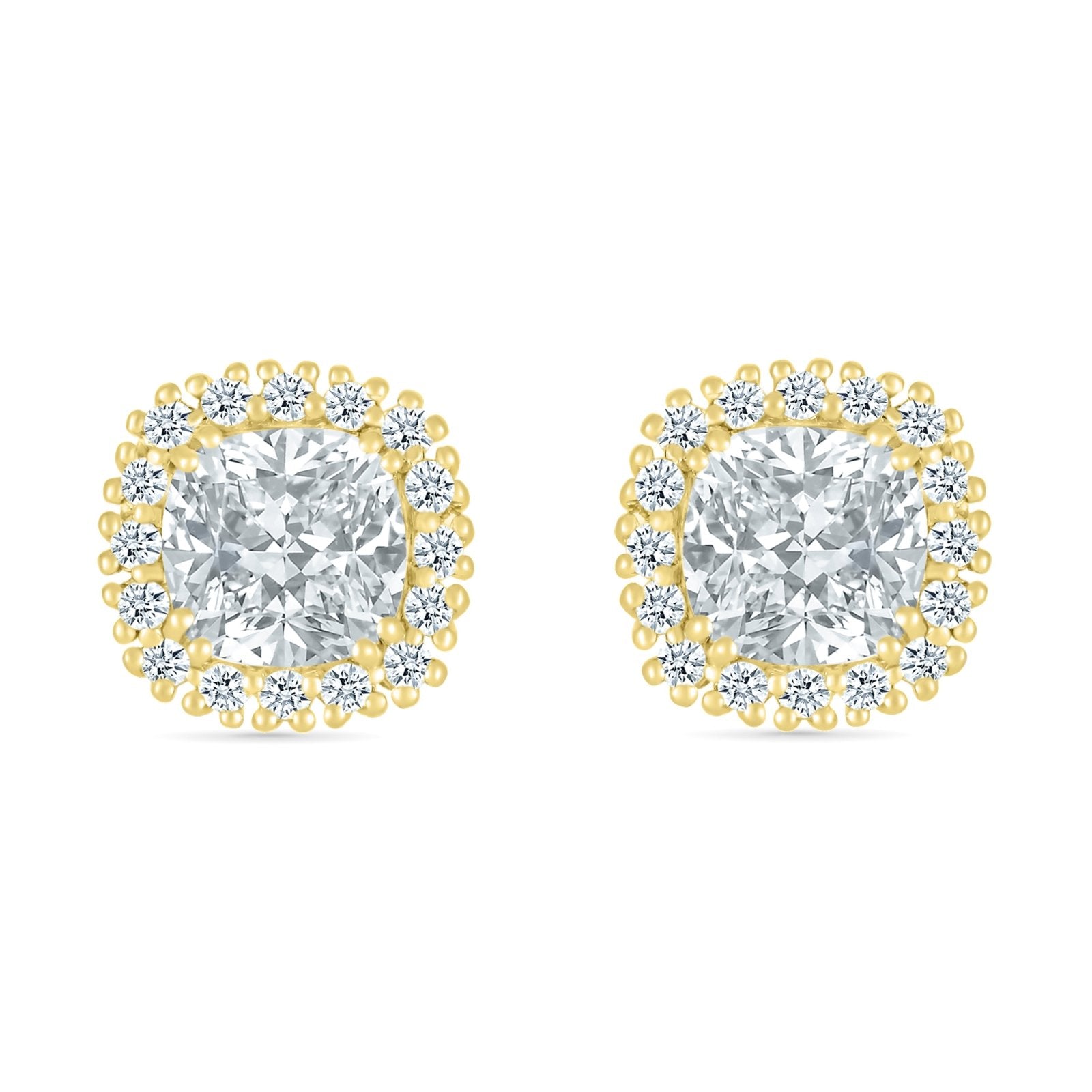 10K Yellow Gold Round White Sapphire Stud Earrings with Halo - Elegant & Timeless Jewelry for Weddings, Parties & Special Occasions