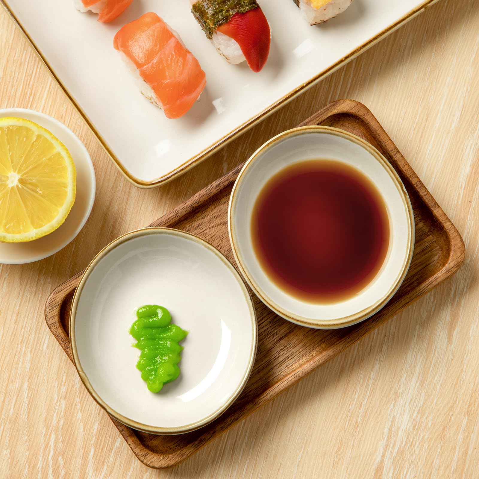 Famiware 6-Piece Oval Ceramic Soy Sauce Dishes - 2.1oz Small Dipping Bowls for Sushi, Appetizers, Snacks | Vanilla White | Dishwasher Safe | Perfect for Japanese Cuisine, Asian Restaurants & Home Kitchens