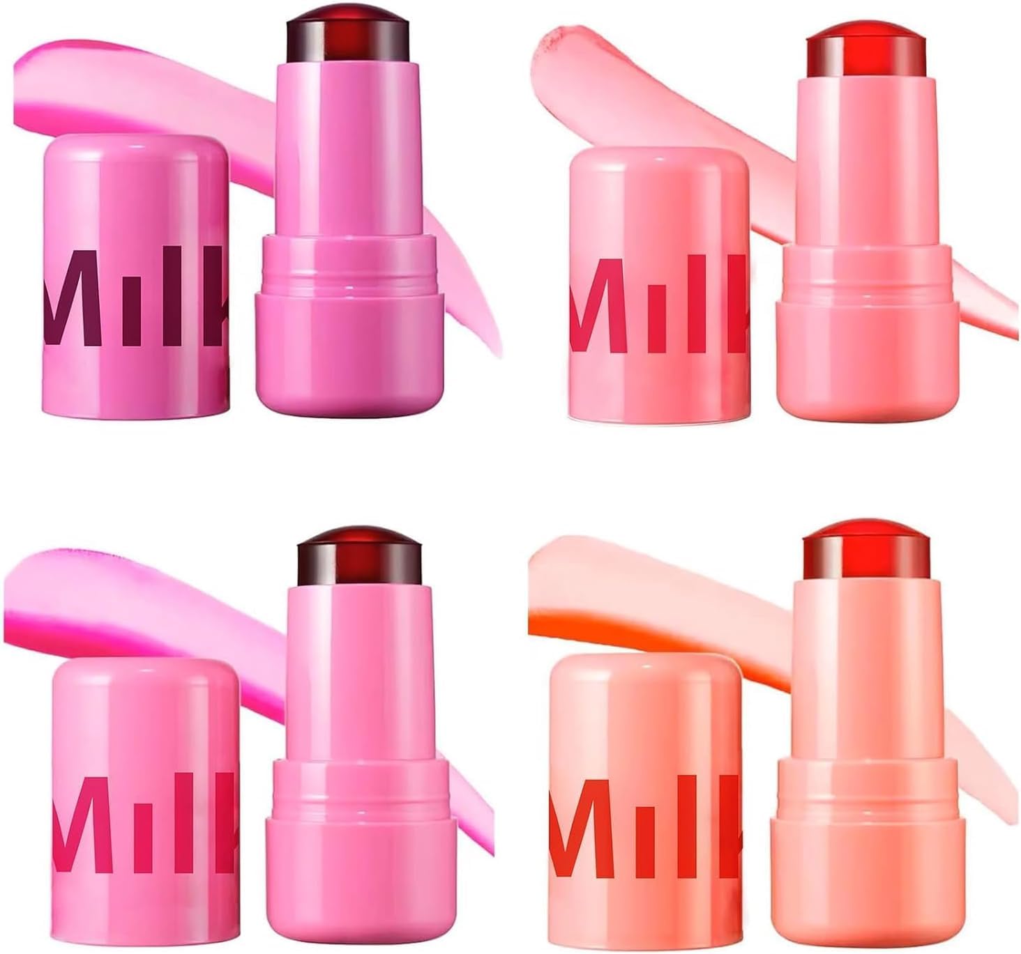 4 Pcs Milk Jelly Blush Set - Water Jelly Tint for Lips & Cheeks, Buildable Sheer Blush Stick with Watercolor Finish | Perfect for Natural Makeup, Daily Wear & On-the-Go Touch Ups
