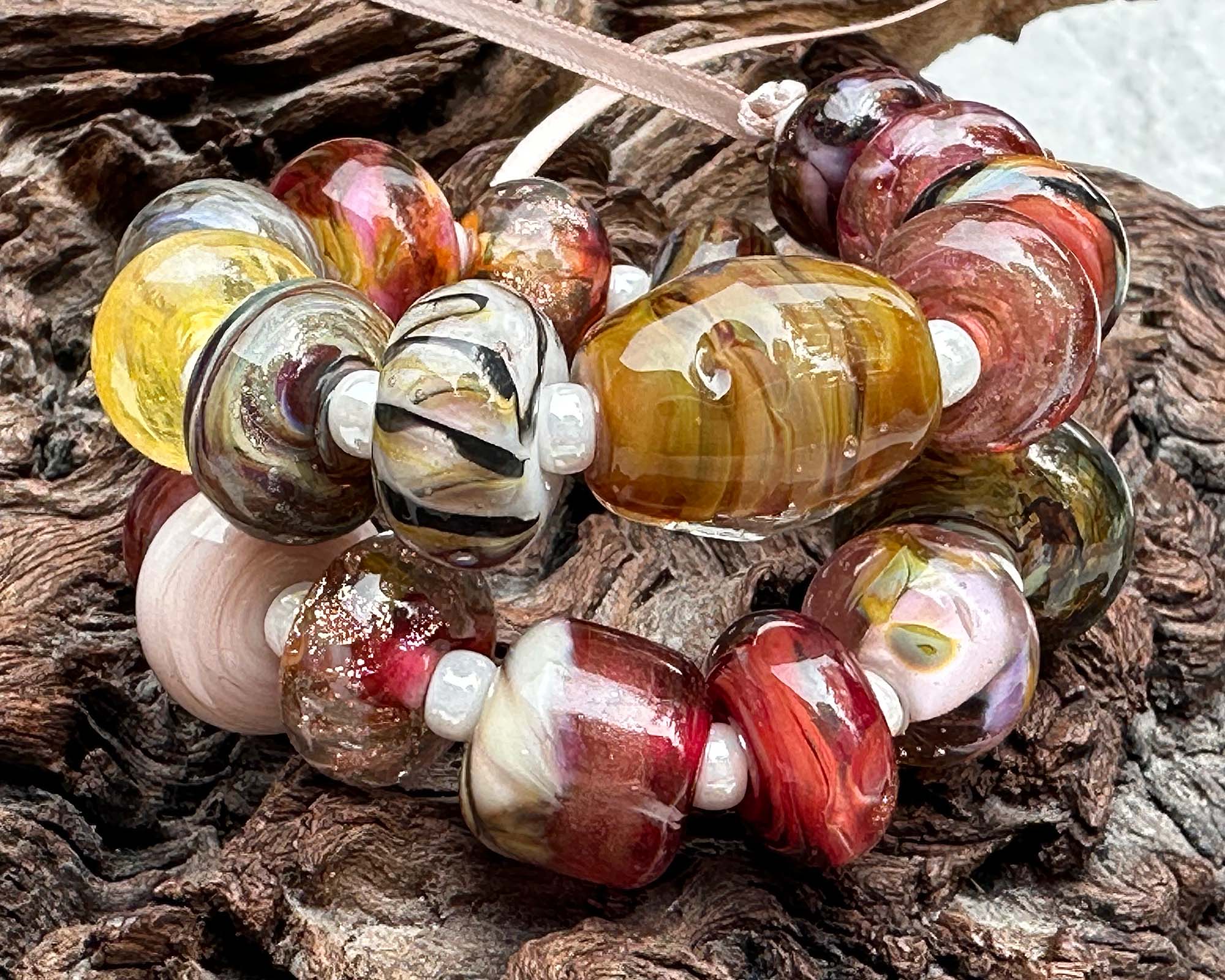 23 Pink & Brown Orphan Lampwork Beads Mix - Handmade Glass Beads for Jewelry Making, DIY Crafts, Bracelets & Necklaces - SRA Certified Artisan Beads
