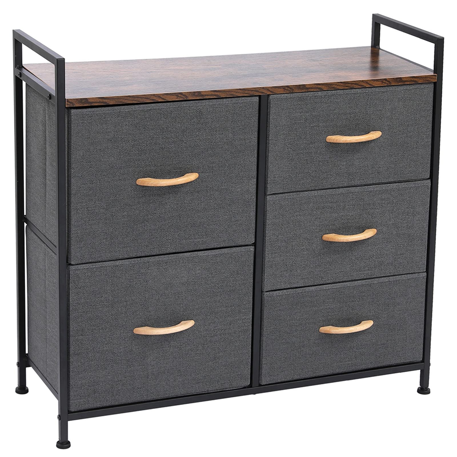 Industrial Style 5-Drawer Dresser with Metal Frame & Wooden Top - Wide Storage Cabinet for Bedroom, Hallway, Entryway | TV Stand, Entertainment Center & Fabric Storage Organizer | Perfect for Small Spaces & Modern Home Decor