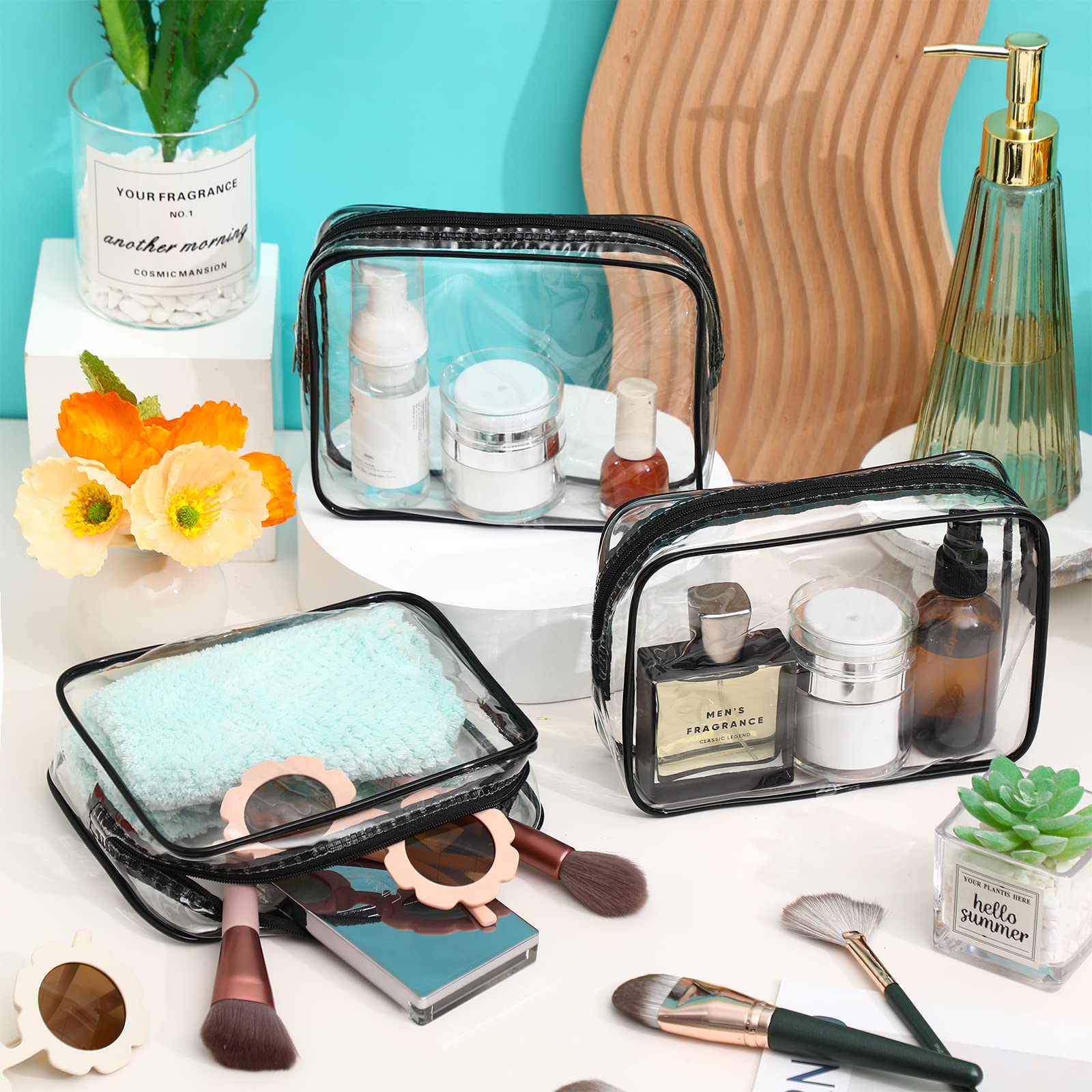 Sanwuta 100-Pack Clear TSA Approved Makeup Bags - Waterproof PVC Travel Toiletry Pouches with Zipper for Men & Women (Black) | Perfect for Air Travel, Gym, Cosmetics Organization & Daily Essentials Storage