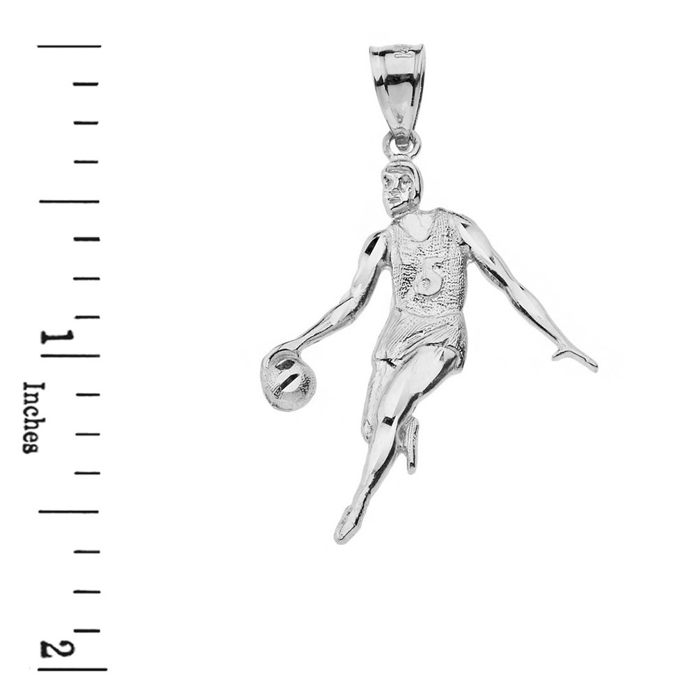 14K White Gold Basketball Player Pendant Necklace for Men - High Polish Sports Jewelry Gift for Athletes, Basketball Lovers - Perfect for Games, Graduation & Birthday Gifts