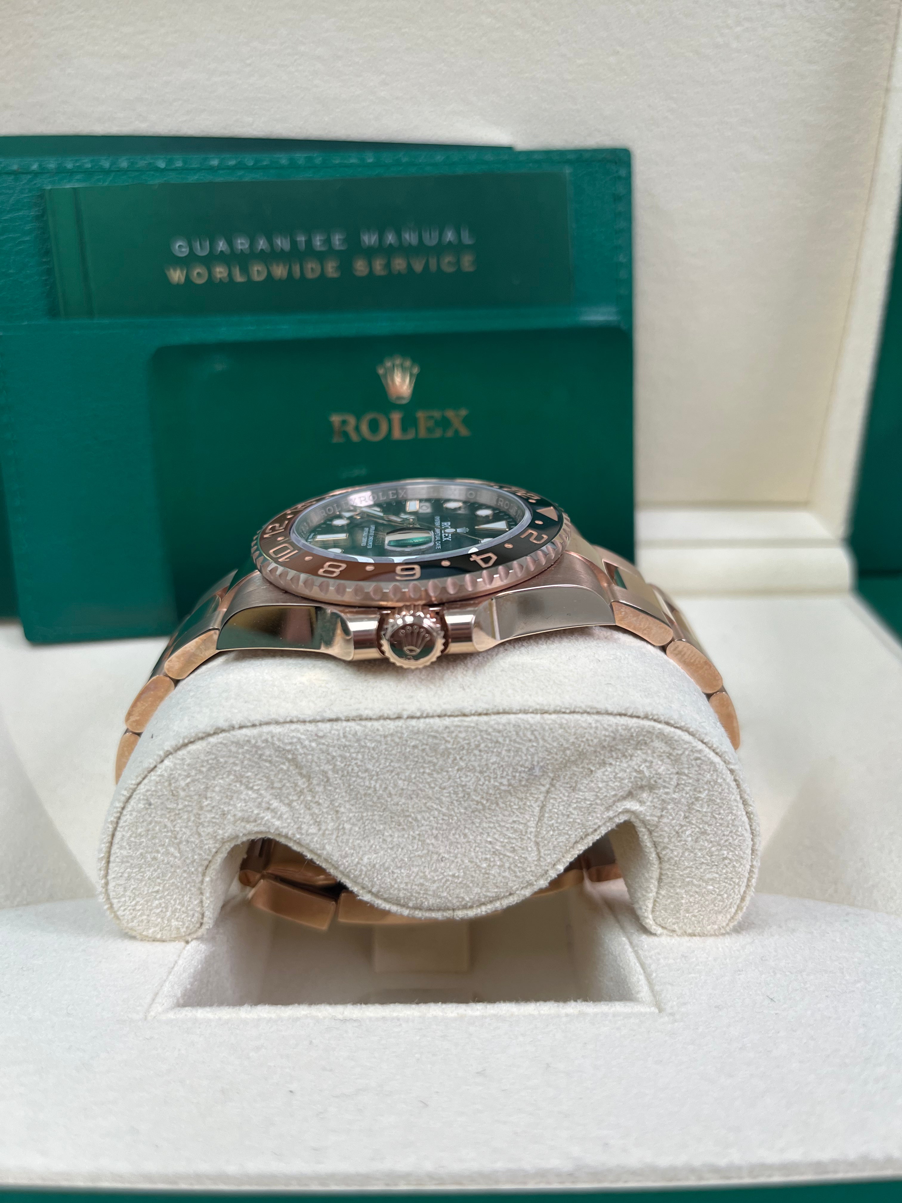 Rolex GMT Master II 18K Everose Rose Gold Watch - Rootbeer Black & Brown Ceramic Bezel, Oyster Bracelet (Ref# 126715CHNR) | Luxury Men's Watch for Travel, Business & Special Occasions