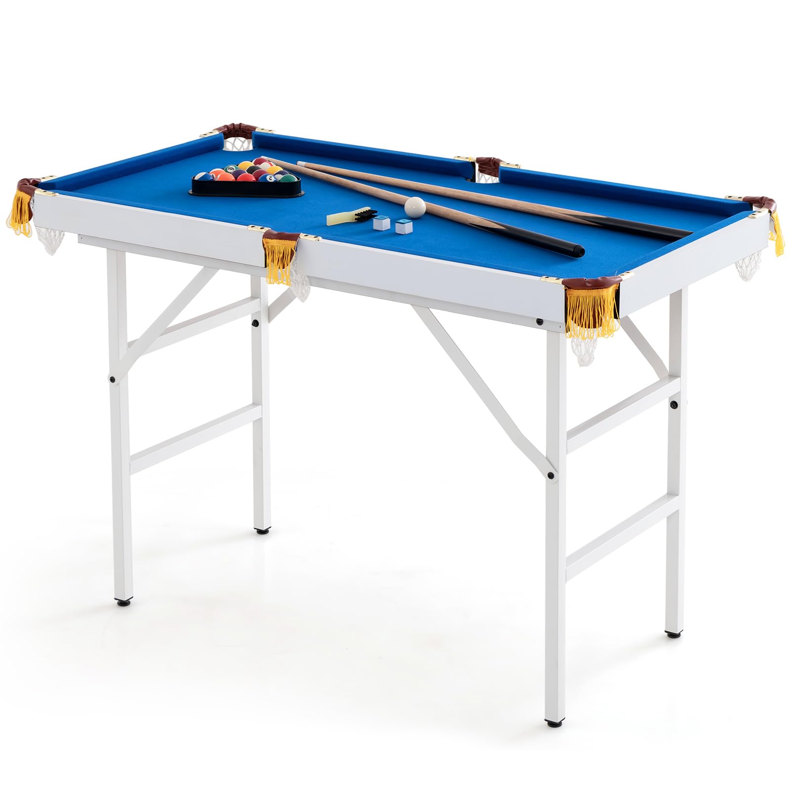 HONEY JOY 48 Inch Portable Folding Pool Table Set - 4 FT Mini Billiard Table with 2 Cue Sticks, 16 Balls, Triangle Rack, 2 Chalks & Brush - Indoor Outdoor Game Table for Kids Adults & Family Game Room - Perfect for Home Entertainment, Parties & Backyard Fun