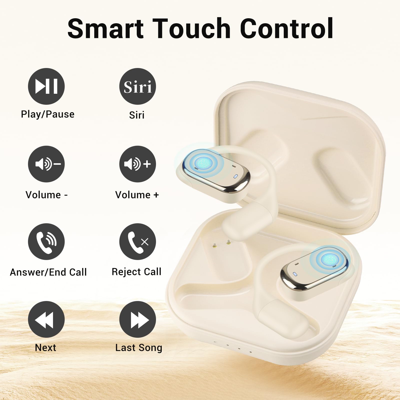 Aolcev Open-Ear Wireless Earbuds - Bluetooth 5.3 Headphones with ENC Noise Cancelling Mic, 40H Playtime & Deep Bass, Secure Ear Hooks for Running, Gym, Workout & Outdoor Sports | Sweatproof Lightweight Design for Comfortable All-Day Wear
