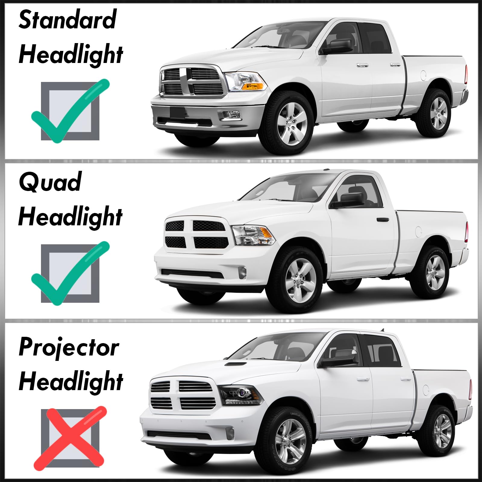 Ram 1500-5500 LED DRL Headlights & Turn Signals - Chrome Housing, Clear Lens for 2009-2018 Models - Off-Road & Street Use