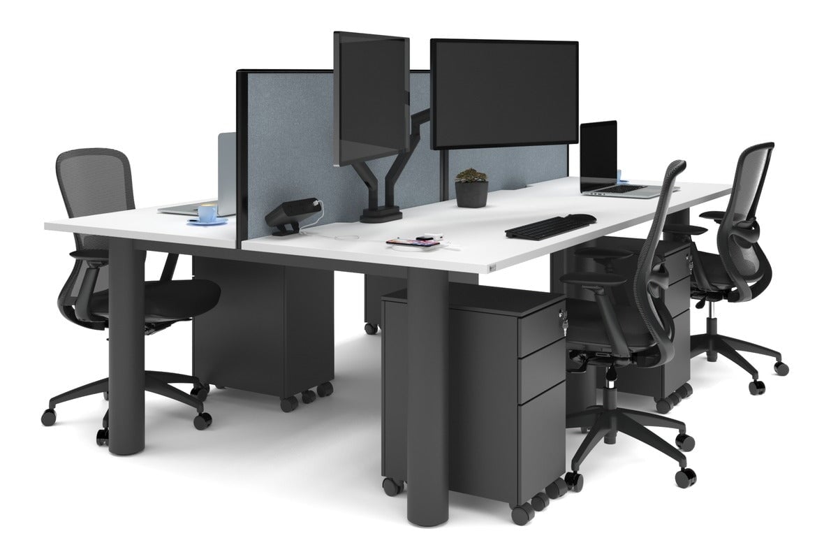 4-Person Office Workstation with Quadro Cylinder Legs - 1200L x 800W Desk with Cable Management Scallop for Modern Workspaces & Collaborative Office Environments