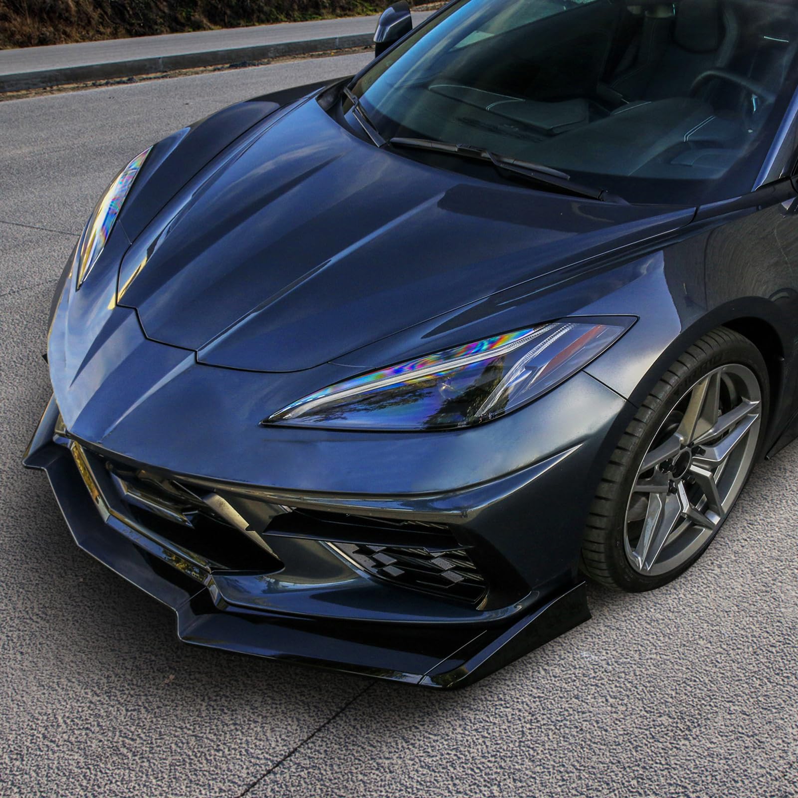 FREEMOTOR802 Gloss Black Front Bumper Lip Splitter for 2020-2025 Chevy Corvette C8 Stingray & Z51 | ABS Air Dam Lower Chin Spoiler Body Kit Replacement (5-Piece Set) | Enhances Aerodynamics & Sporty Look for Street Racing & Car Shows