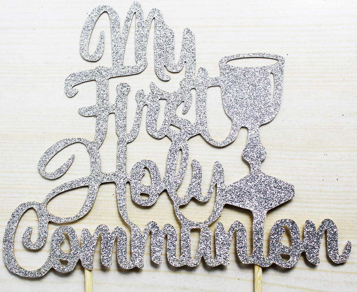 My First Holy Communion Cake Topper - Silver Glitter Christening Decor for Kids Birthday, Baby Shower, Wedding & Baptism Parties | Perfect for Religious Celebrations & Special Occasions