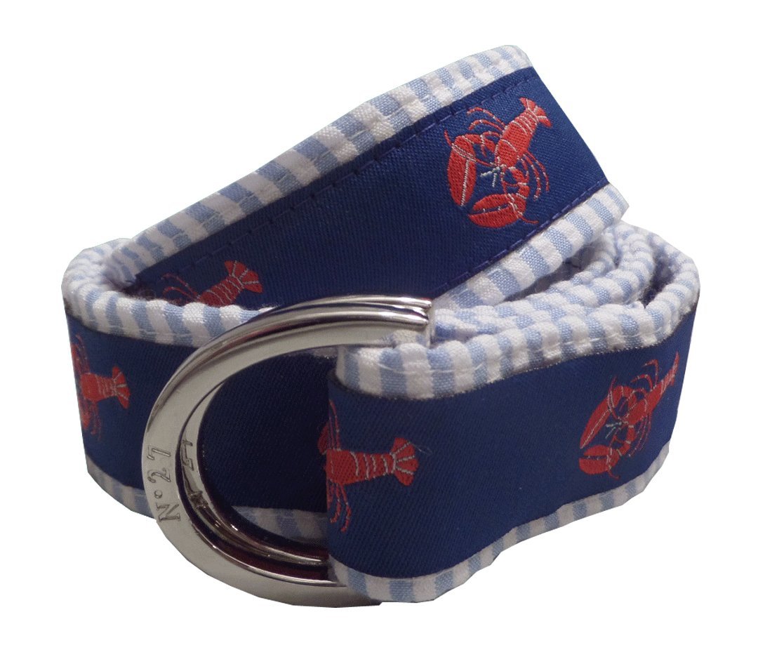 Women's Lobster Nautical Seersucker Belt with Red Ribbon - Stylish Summer Accessory for Beach Outfits, Boating & Nautical-Themed Events