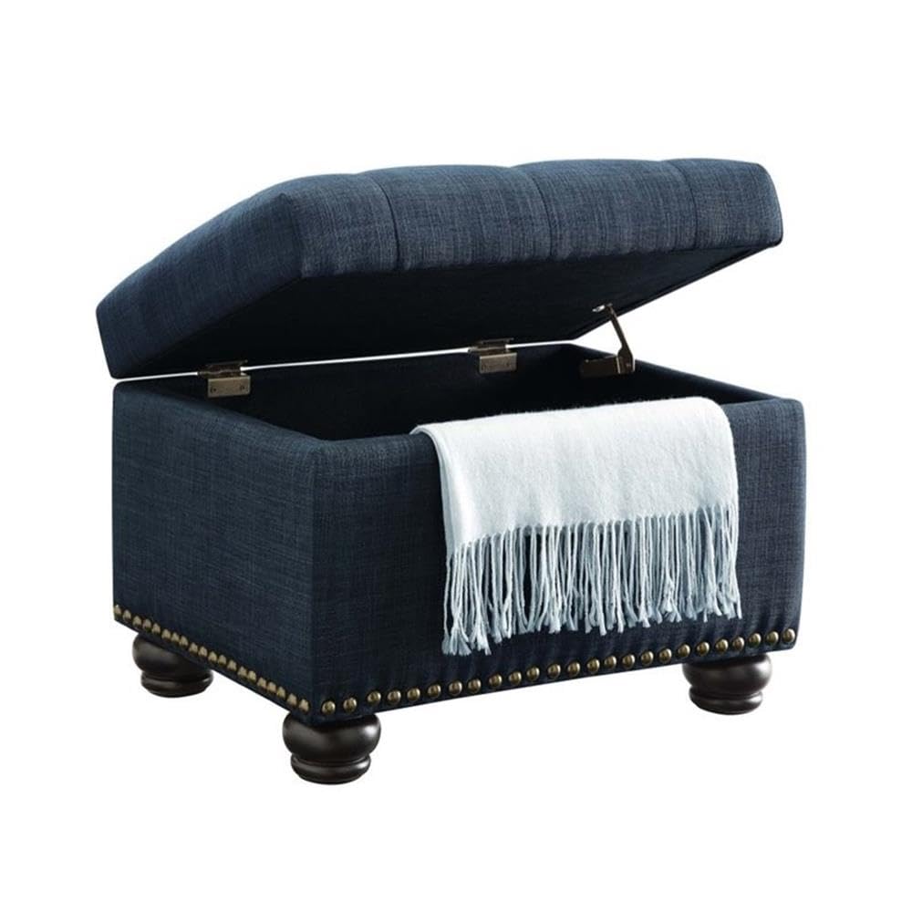 Pemberly Row Blue Storage Ottoman - Versatile Footrest, Seat & Hidden Storage for Living Room, Bedroom & Office