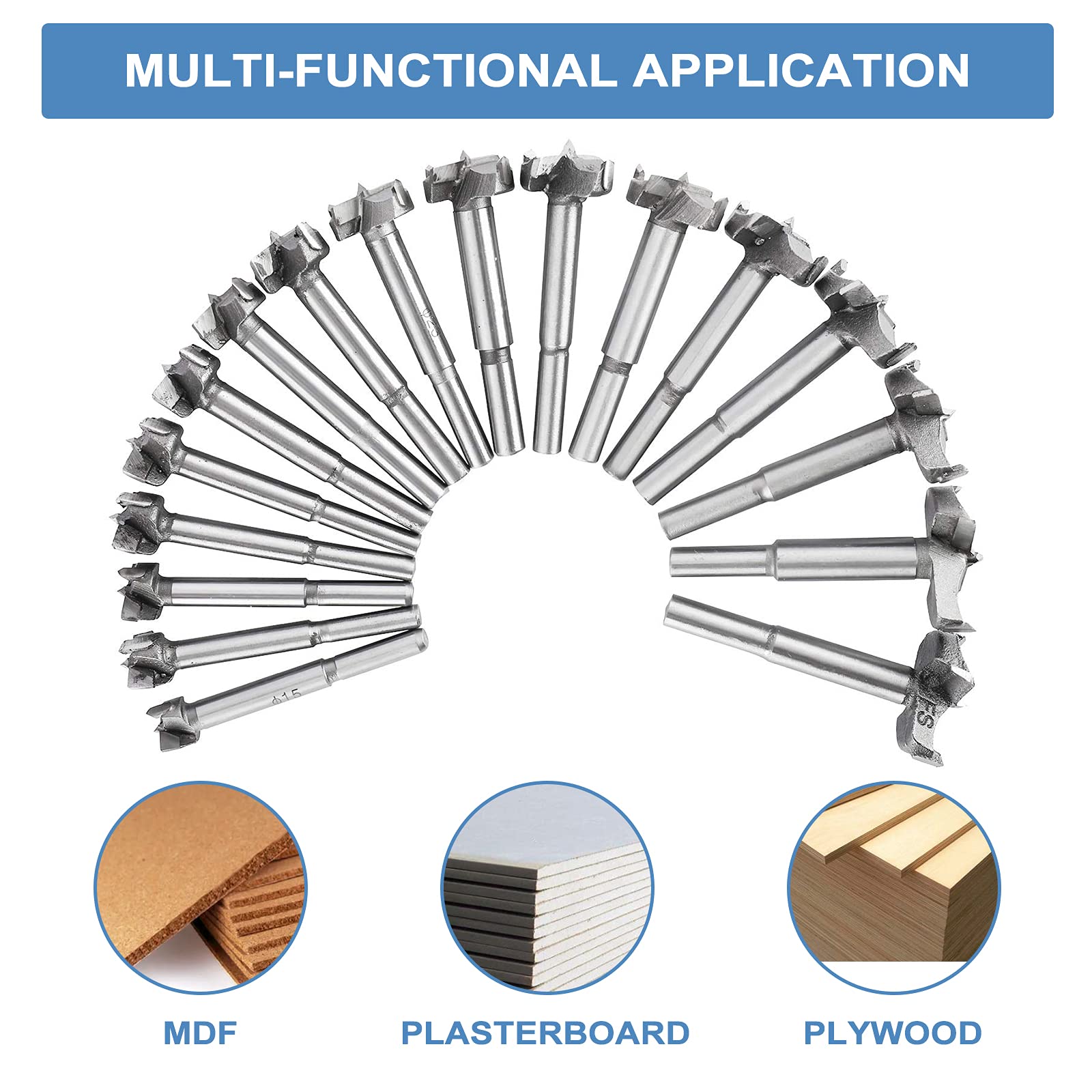 KUNTEC 17Pcs Forstner Bit Set - 15-38mm Carbon Steel Wood Drill Bits for Woodworking, Hole Saw Kit & Auger Opener - Perfect for Cabinetry, Furniture Making & DIY Wood Projects