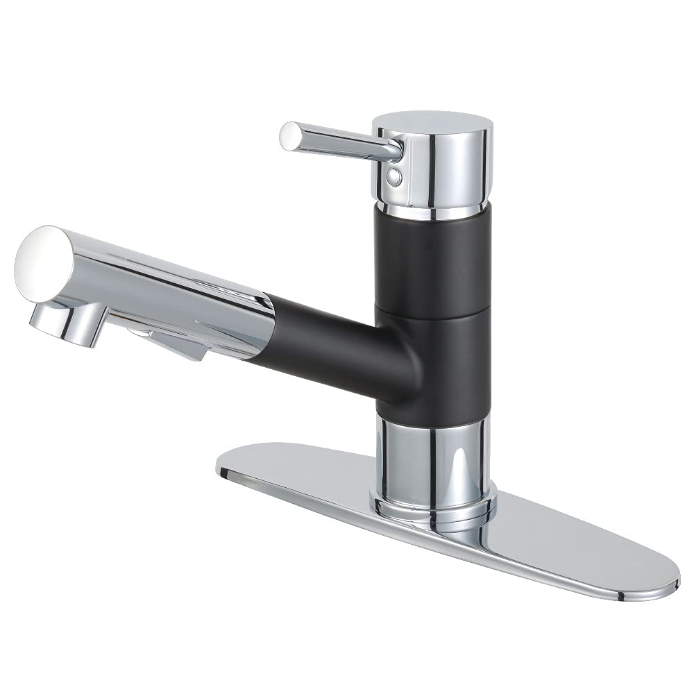 Modern Concord Single-Handle Pull-Out Sprayer Kitchen Faucet in Matte Black & Polished Chrome - Perfect for Farmhouse, Contemporary & Industrial Style Kitchens