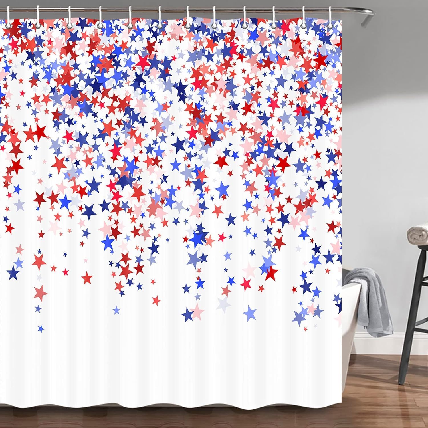 American Flag Shower Curtain with Hooks - Patriotic Bald Eagle Design for 4th of July & Independence Day - 72x72 Inch White Bathroom Decor - Perfect for USA-Themed Bathrooms & Holiday Celebrations