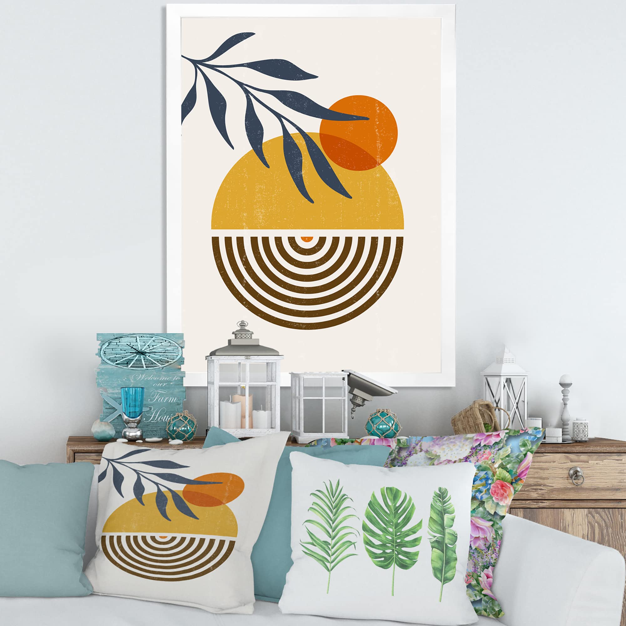 DesignQ Botanical Minimalist Leaf Abstract Shapes IV Modern Framed Wall Art - Perfect for Living Room, Bedroom & Office Decor