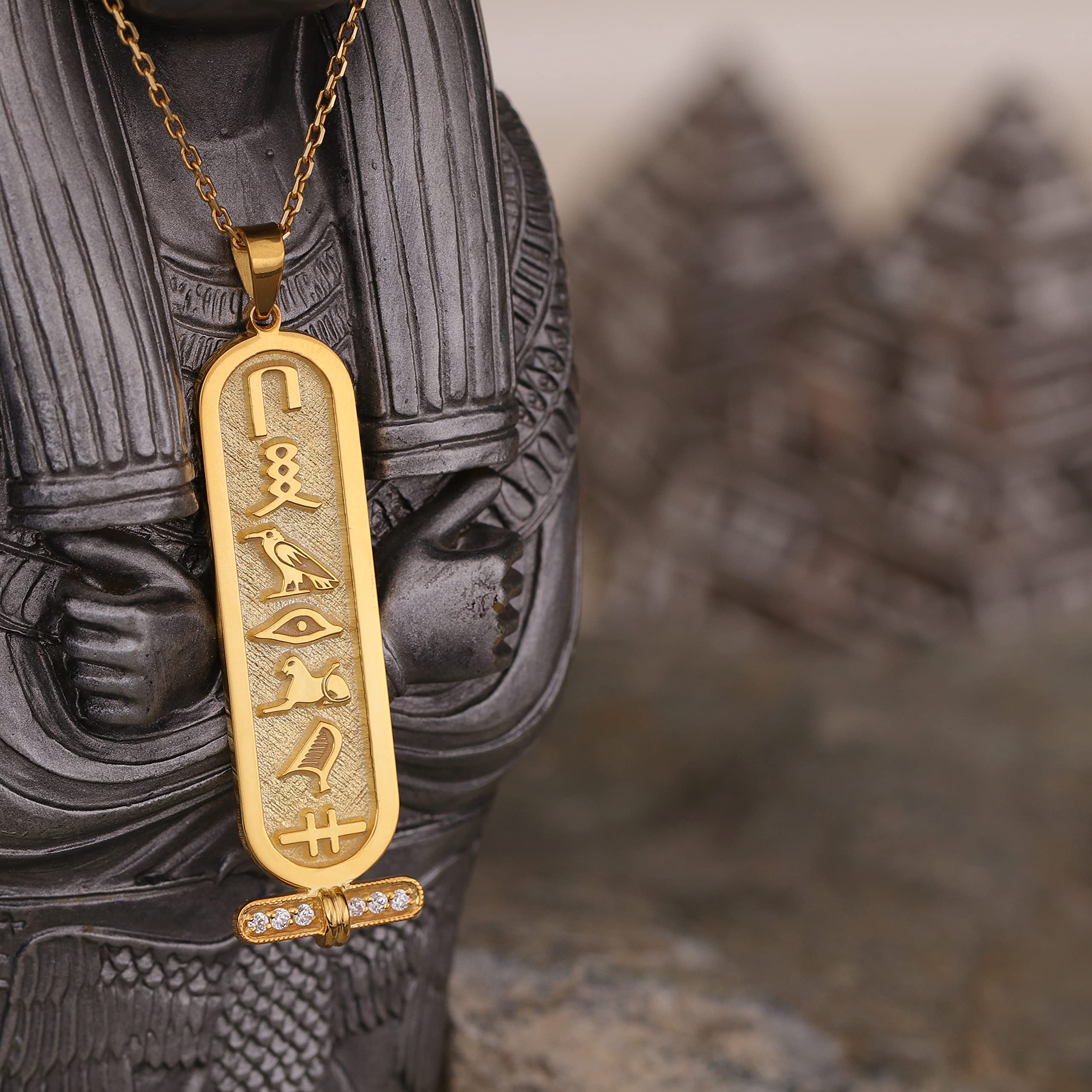 14K Solid Gold Personalized Cartouche Necklace - Custom Egyptian Hieroglyphic Pendant Jewelry for Women | Unique Gift for Anniversary, Birthday & Special Occasions | HStudio Handcrafted Luxury Necklace