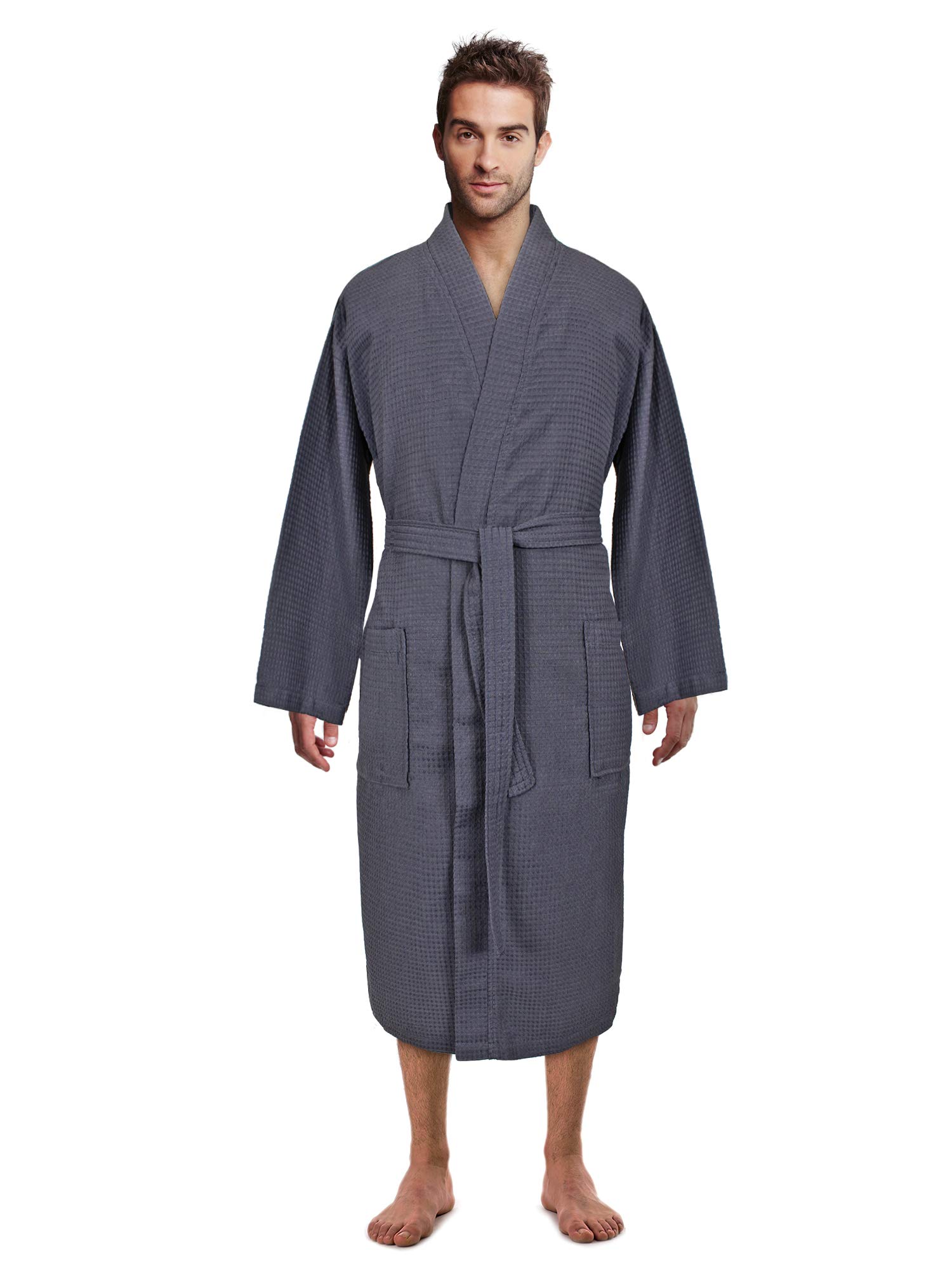 Premium Turkish Linen Waffle Knit Kimono Robe for Men - Ultra Soft & Quick Dry Lightweight Bathrobe - Perfect for Spa, Lounge & Beach Cover-Up