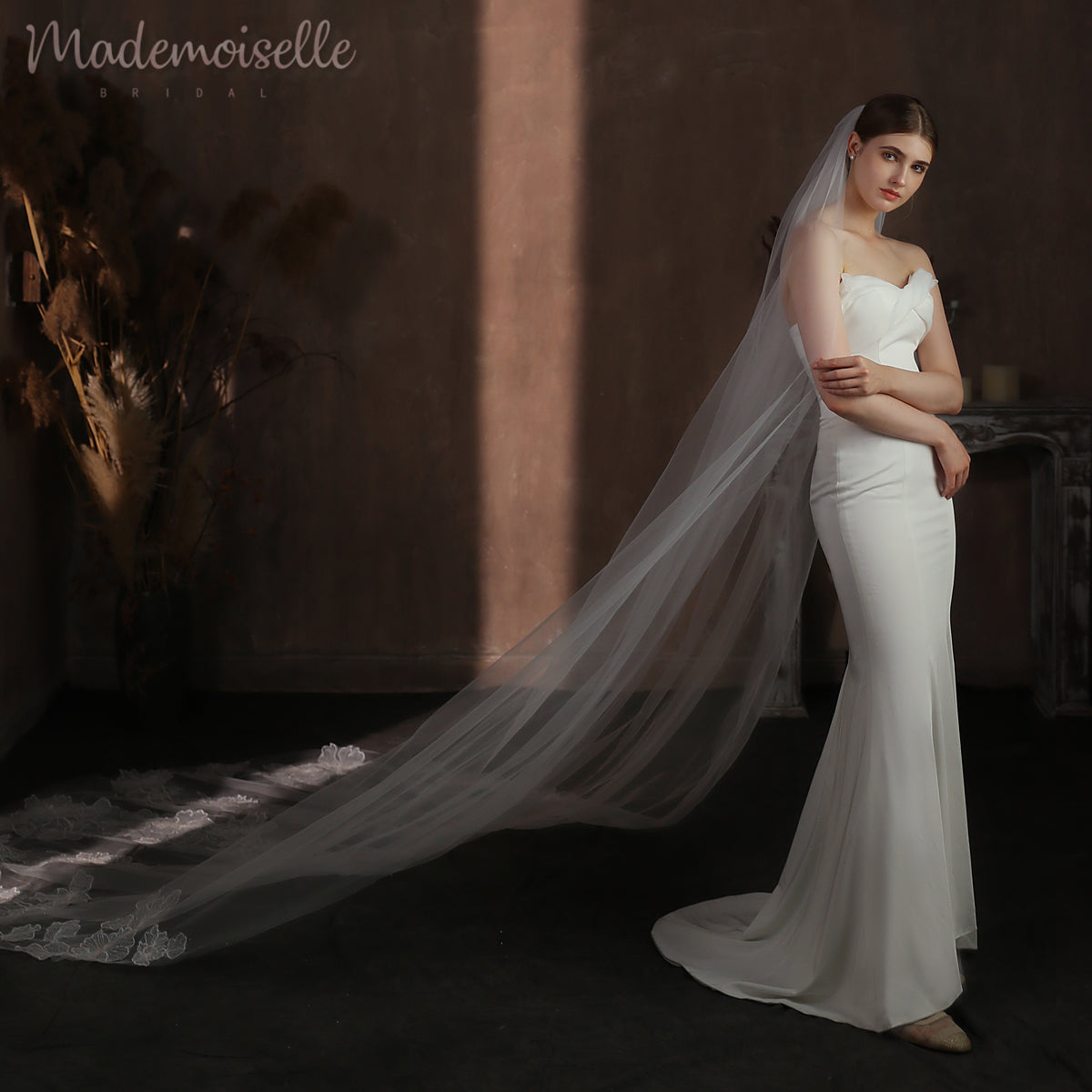 Emmeline Veil - Elegant Wedding Veil with Lace Trim for Brides | Perfect for Church Ceremonies, Outdoor Weddings & Photo Shoots