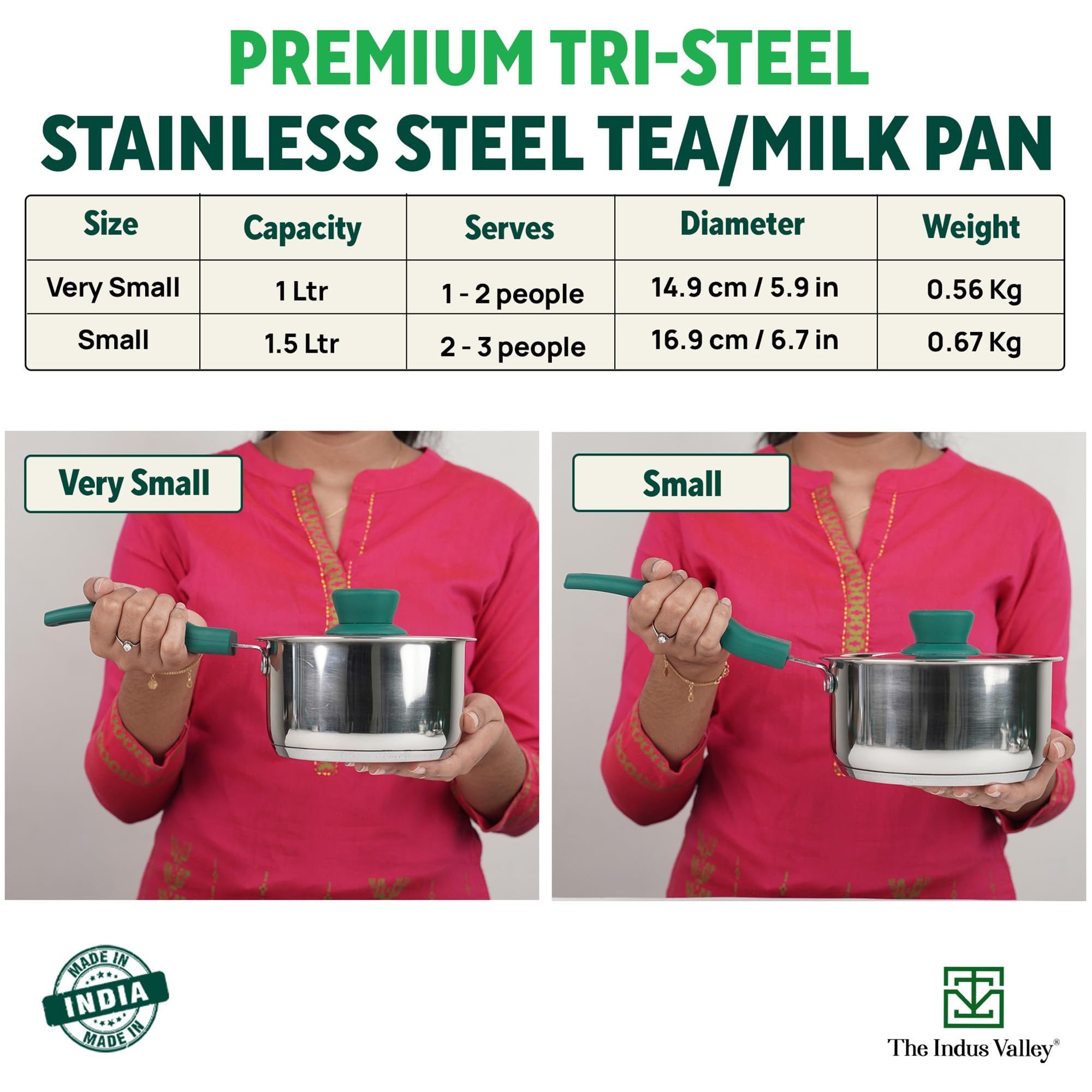 Premium Stainless Steel Saucepan with Lid - 1L Capacity, 5.9 Inch Induction Compatible Tea Pan - 3-Layer Thick Bottom for Even Heating | Perfect for Making Chai, Heating Milk, or Cooking Small Portions | 100% Non-Toxic & Dishwasher Safe