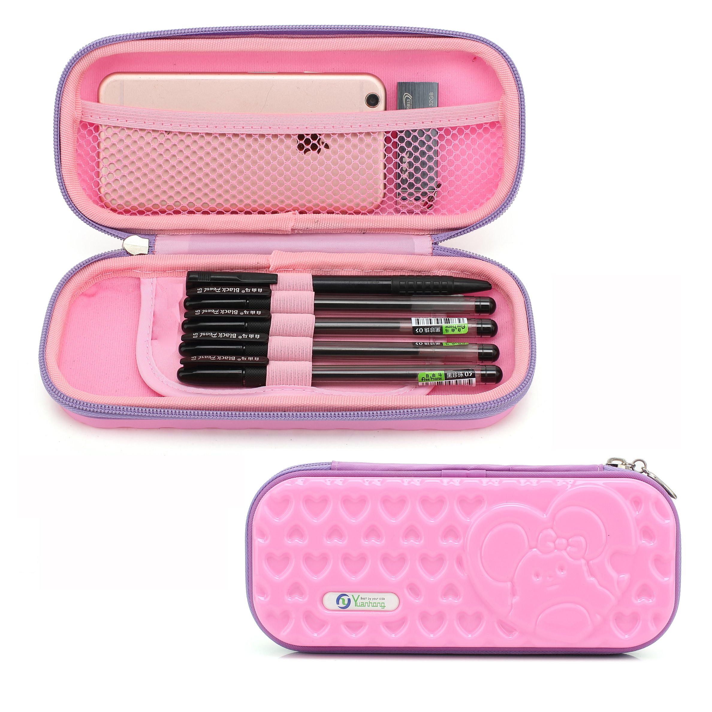 Kids Pencil Case with Storage - Heart-Shaped Pink Pouch for School Supplies, Pens, Erasers & Small Accessories | Perfect for School, Office & Travel Organization
