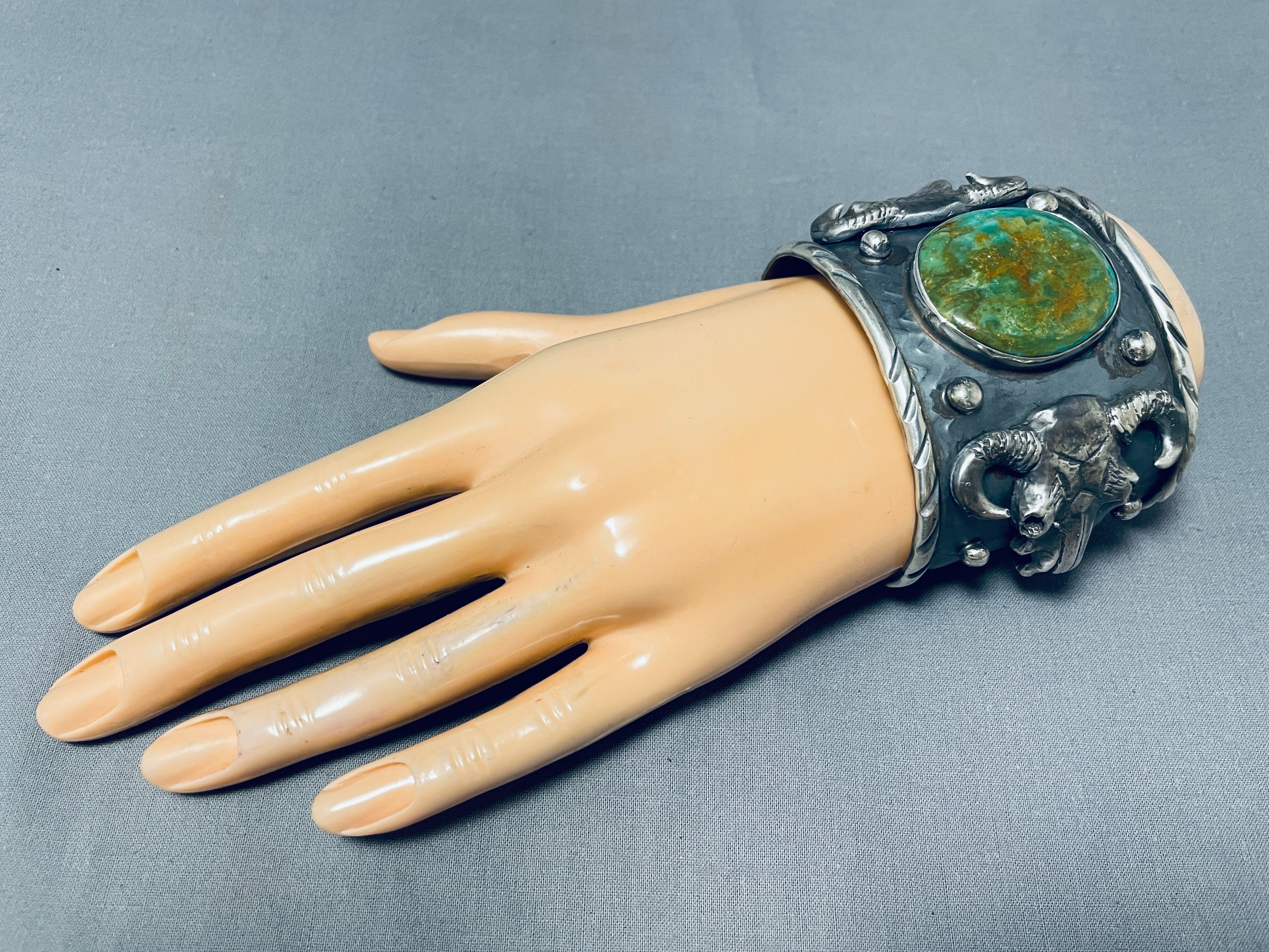 140 Gram Monster Native American Green Turquoise Sterling Silver Bracelet - Handmade Southwest Jewelry for Women & Men - Perfect for Boho Fashion, Festivals & Gift Giving