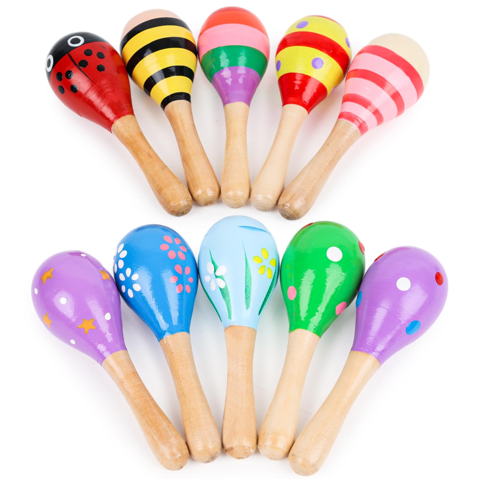 POPLAY 10PCS Mini Wooden Maracas - Toddler Musical Instruments, Wooden Shakers for Babies & Kids - Early Learning Musical Toys for Infants | Perfect for Birthday Gifts, Classroom Activities & Sensory Play