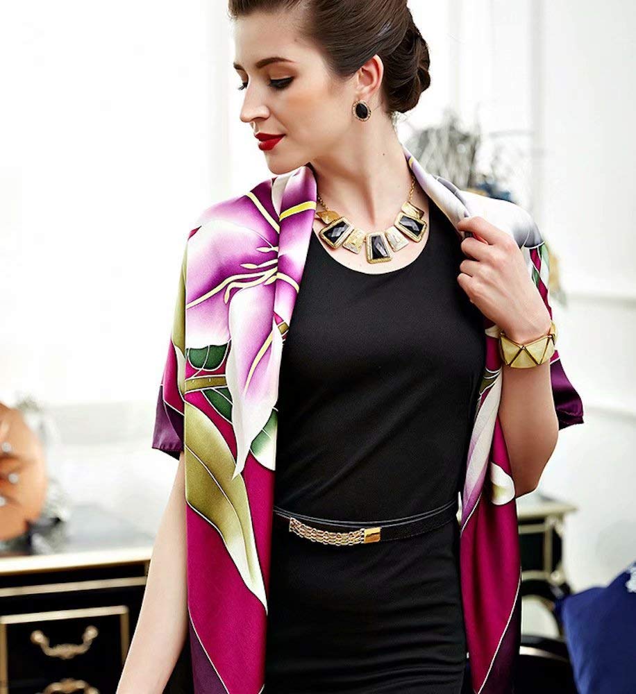 Elegant Chinese Traditional Floral Print Square Silk Scarf - Versatile Hair Accessory, Sunscreen Shawl, Fashion Gift with Premium Packaging (Perfect for Parties, Weddings & Outdoor Activities)