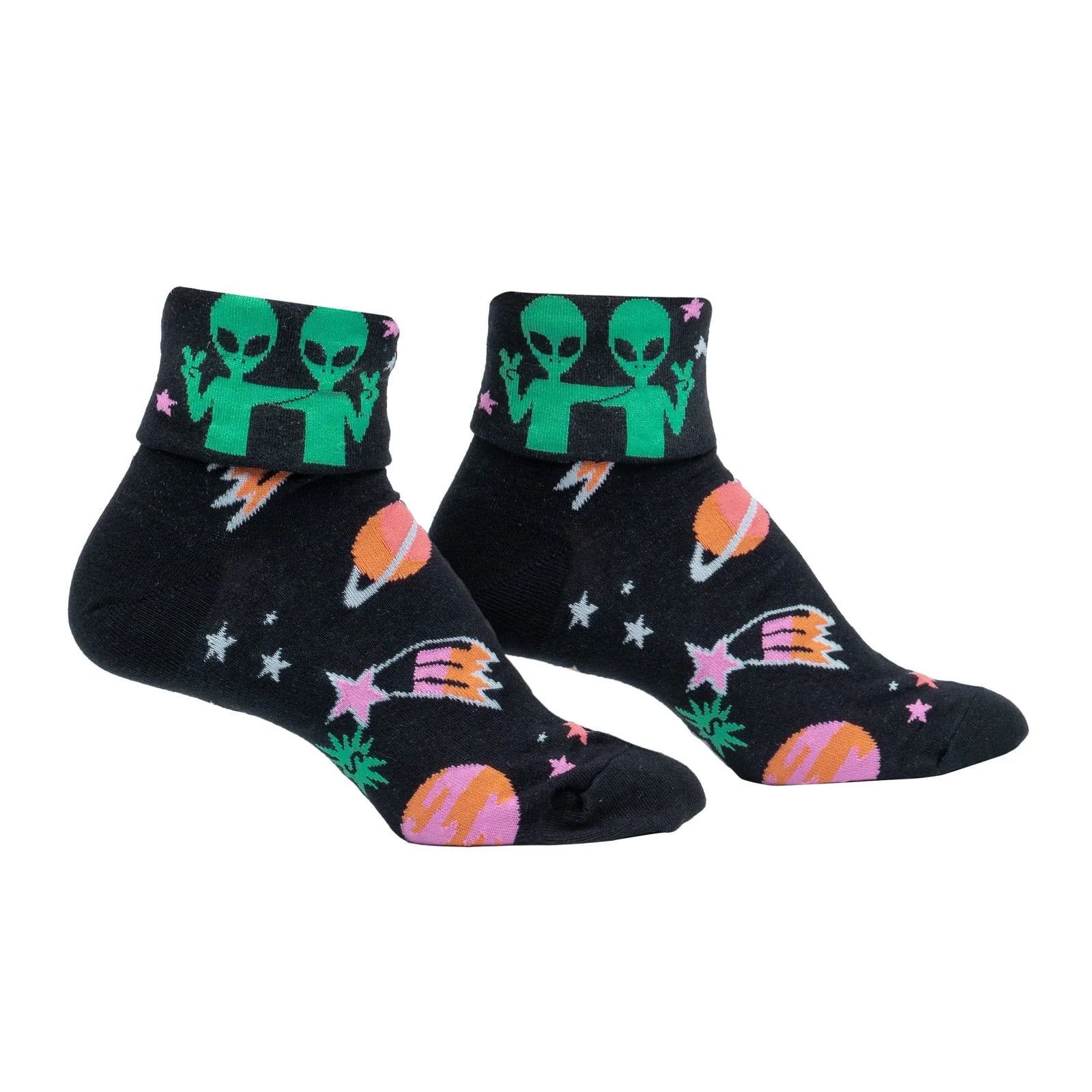 Far Out Turn Cuff Crew Socks by Sock It To Me - Fun Novelty Socks for Women & Men - Perfect for Casual Wear, Gifts, and Unique Fashion Statements
