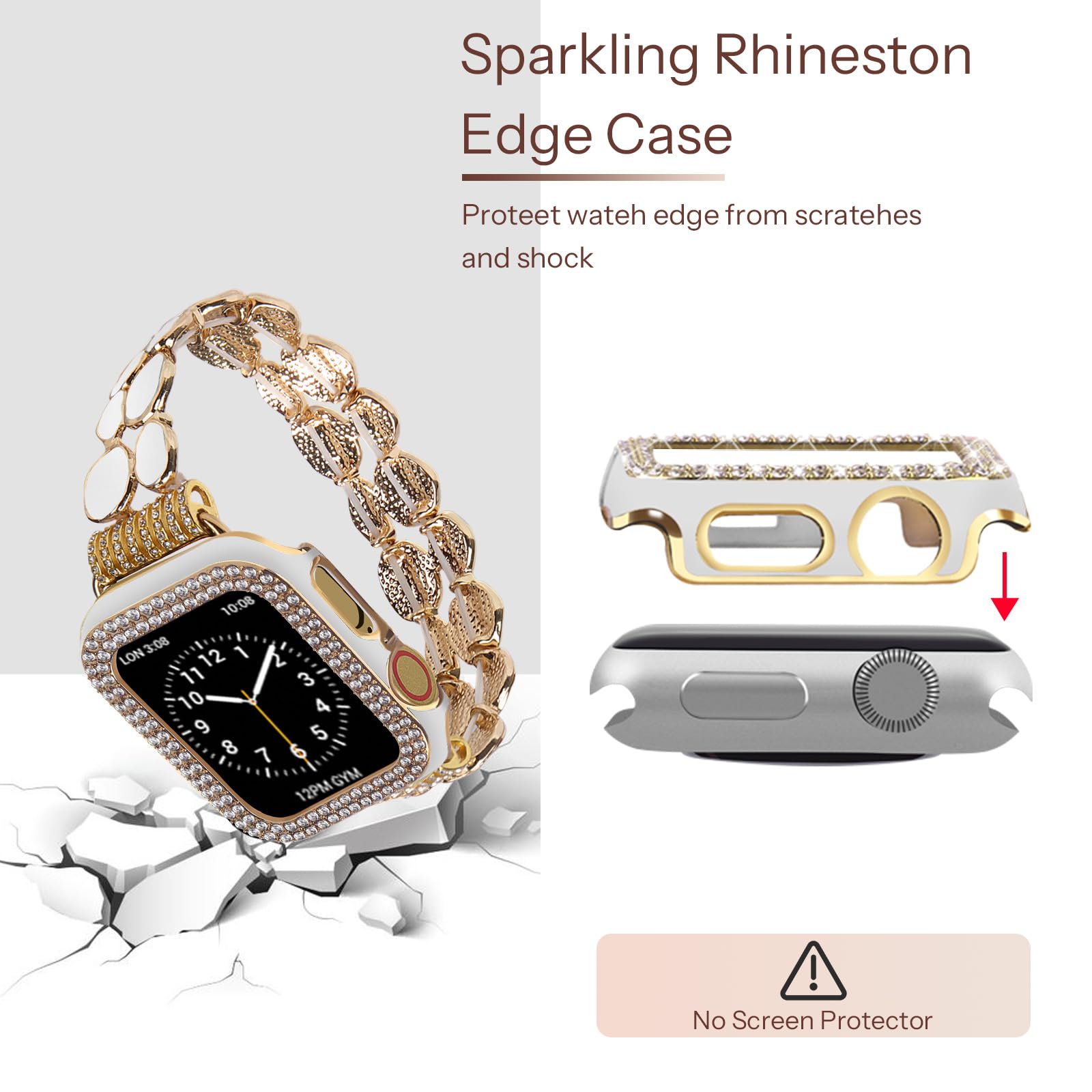 VIQIV Bling Apple Watch Band 38mm 40mm 41mm 42mm 44mm 45mm - Stylish Stainless Steel Stretch Bracelet for Women & Girls - Compatible with Apple Watch Series 9/8/7/6/5/4/3/2/1/SE - Perfect for Parties, Work & Everyday Wear