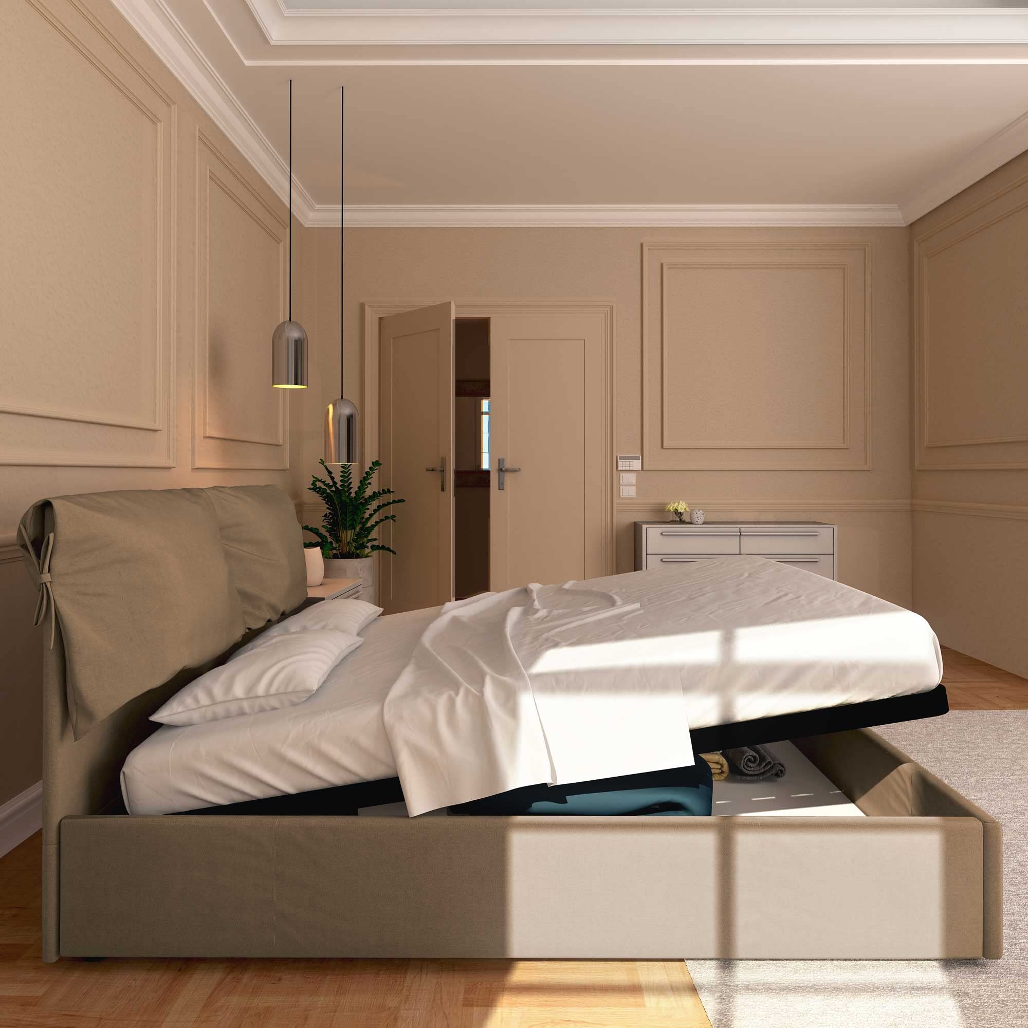 Baldiflex Single Bed with Storage - Licia Soft Synthetic Leather Upholstery, Slatted Base for Single Mattresses, 180 x 200 cm, Padded Thin Headboard, Taupe Gray - Perfect for Small Bedrooms, Guest Rooms & Studio Apartments