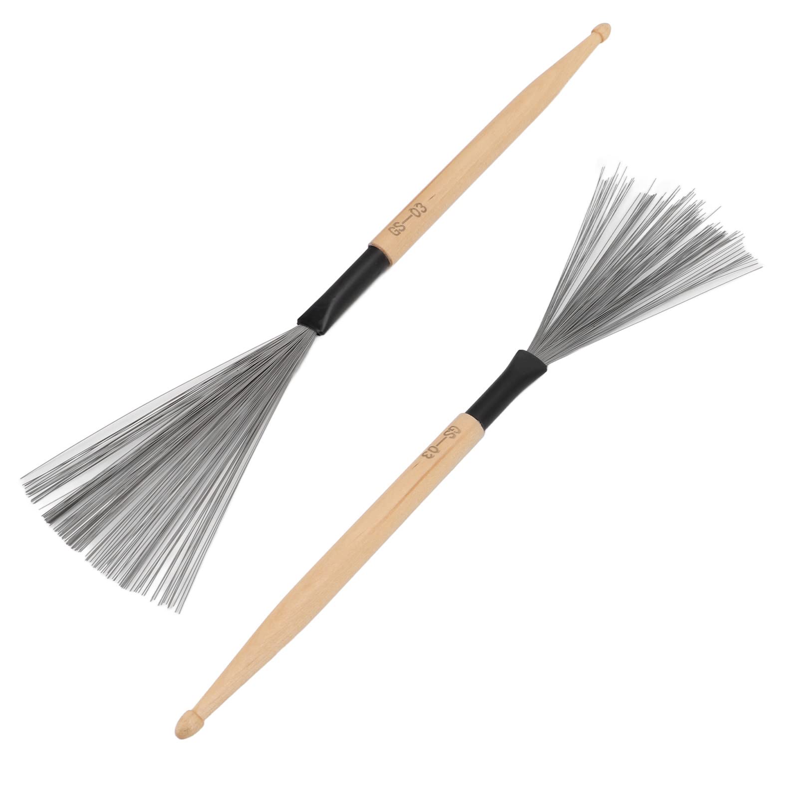 1 Pair Drum Stick Brushes with Maple Wooden Handle - Dual Purpose Steel Wire Drum Brushes for Rock Band, Jazz, Folk | Perfect for Drummers, Beginners & Students | Great for Live Performances, Practice Sessions & Studio Recording